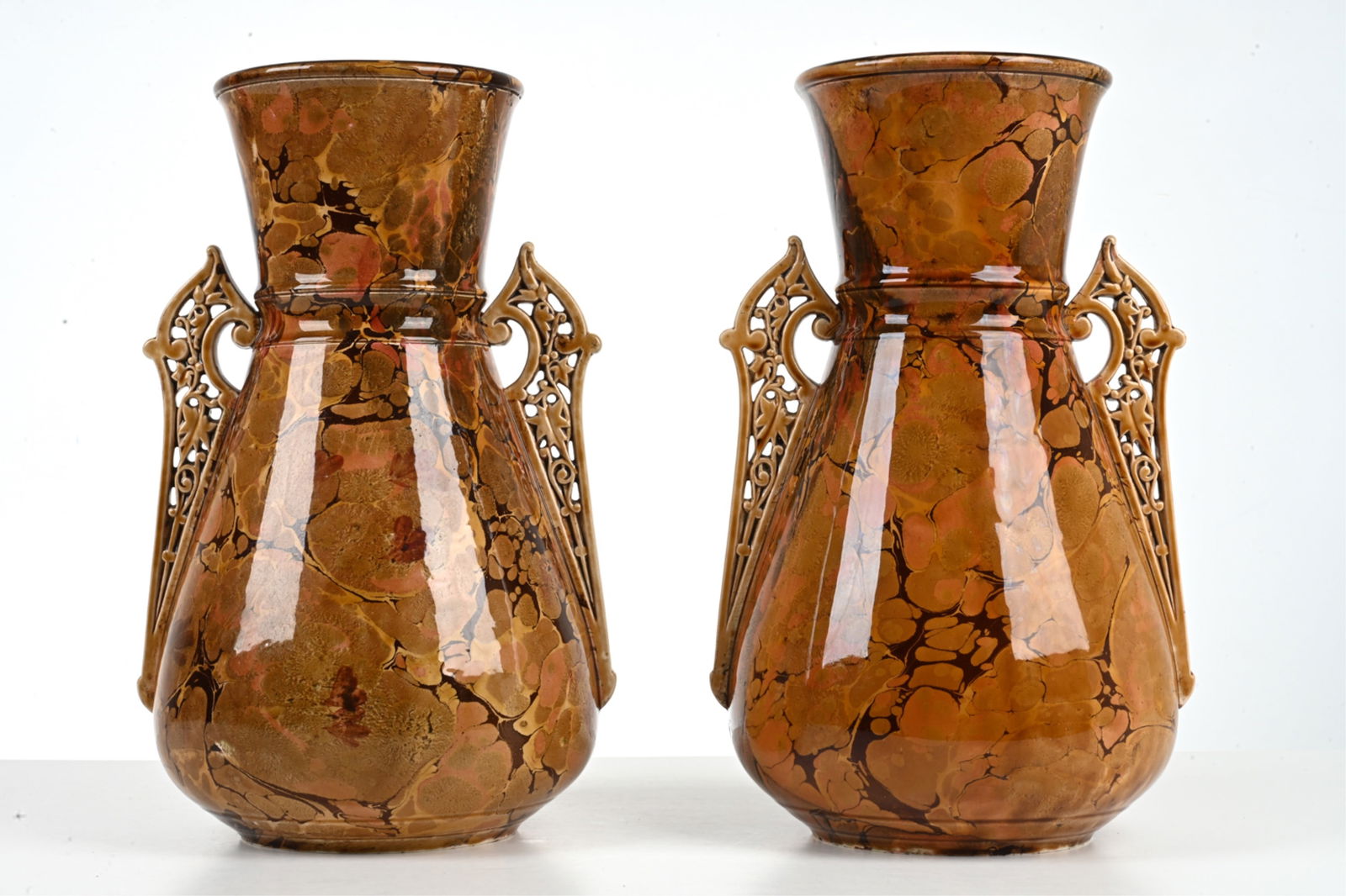 PAIR OF RARE SARREGUEMINES FRENCH MAJOLICA VASES (1 of 18)