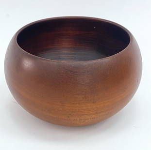 KAY BOJESEN DANISH TEAK BOWL: Mid-Century Danish teak bowl. Impressed mark under: Kay Bojesen Denmark. Circa 1950. Dimensions: H 6" x D 10" Condition: Minor surface wear and scratches to interior.