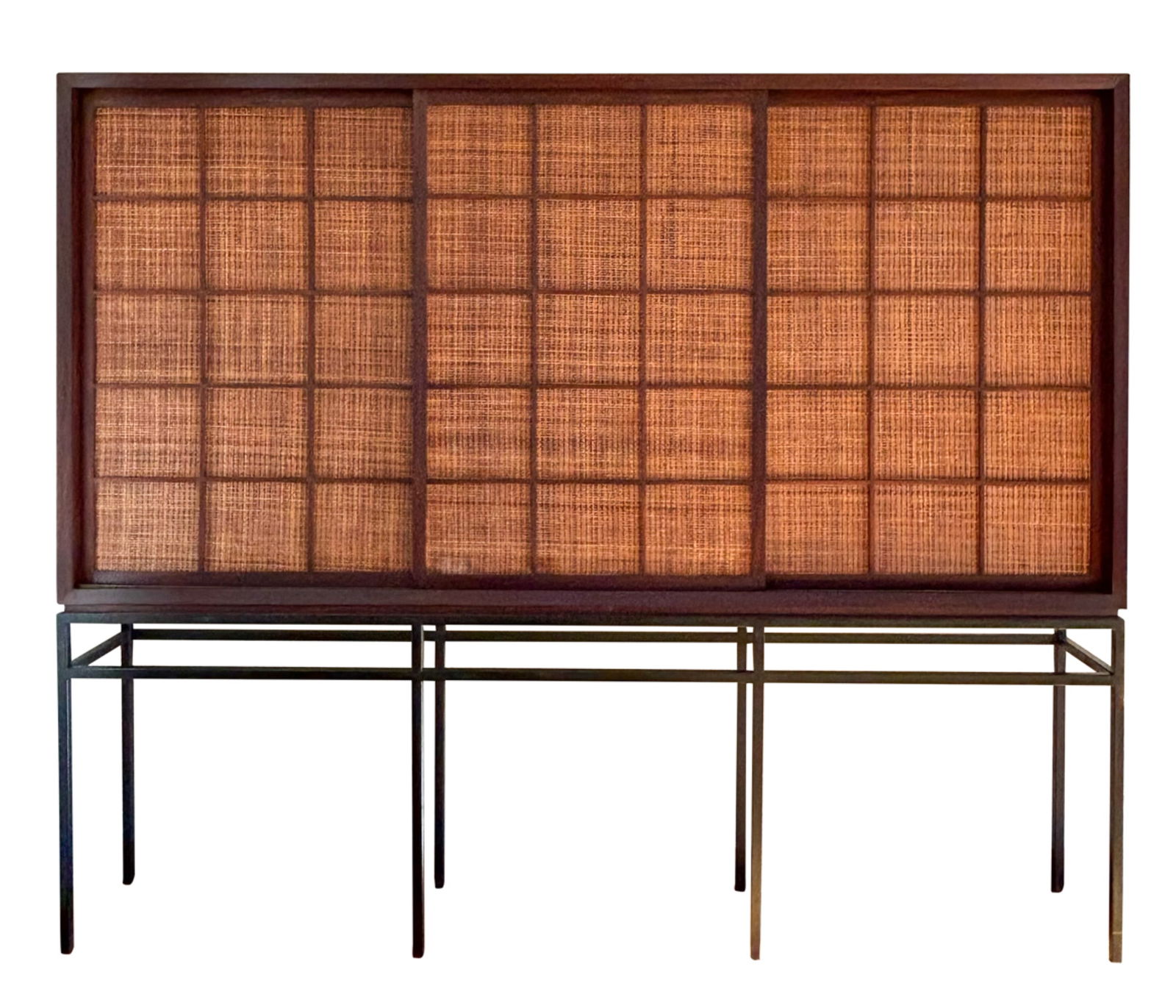 1960S RATTAN FRONT SLIDING DOOR CABINET ON STAND (1 of 13)