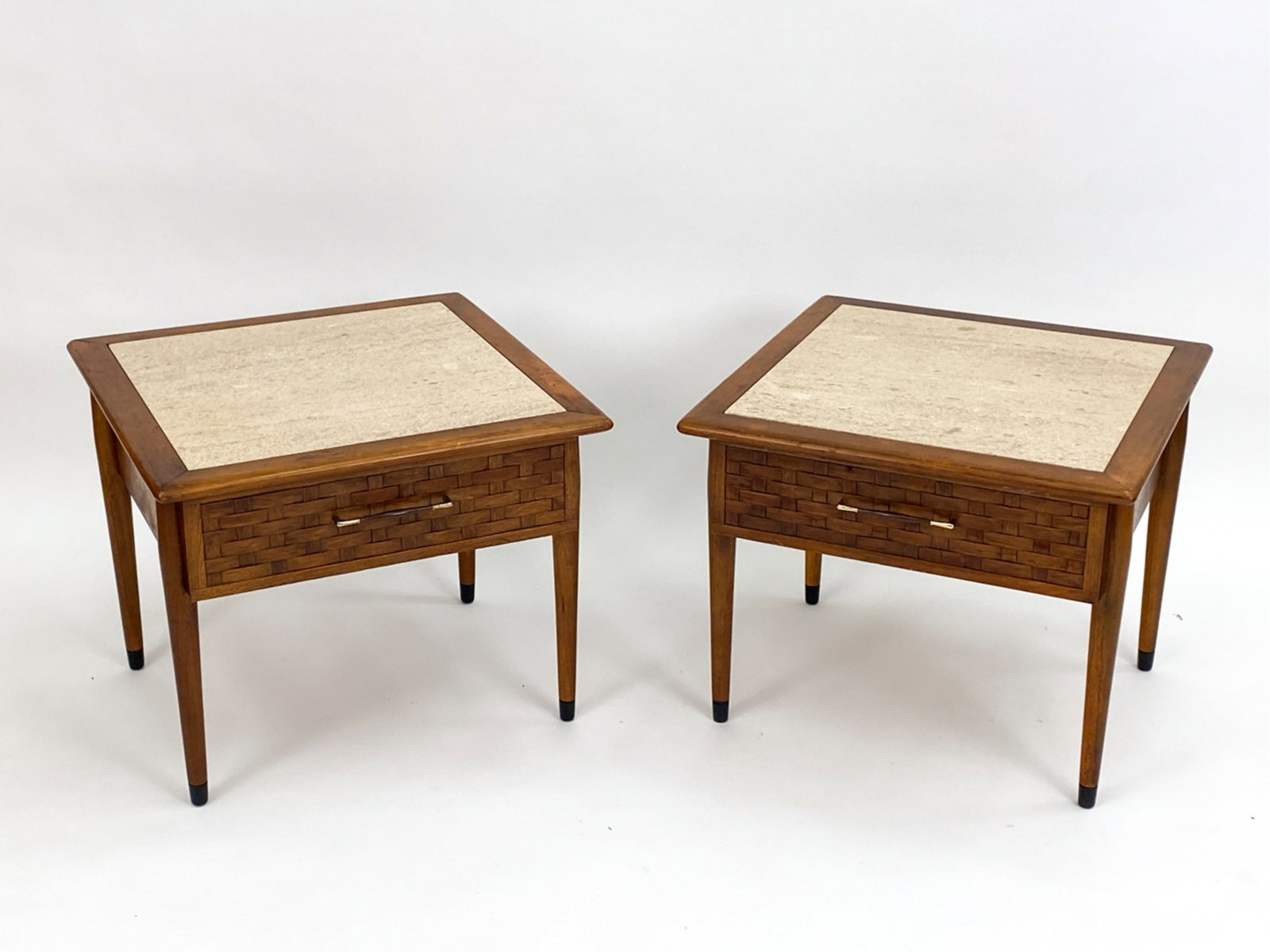 PAIR MID-CENTURY TRAVERTINE TOP END TABLES (1 of 19)