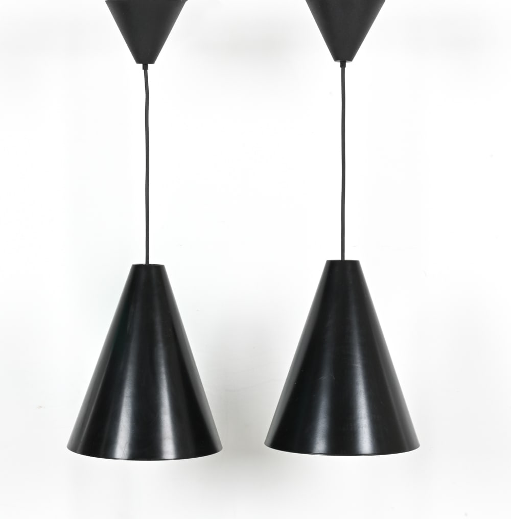 PAIR SWEDISH MODERN ENAMELED STEEL PENDANT LIGHTS (1 of 6)