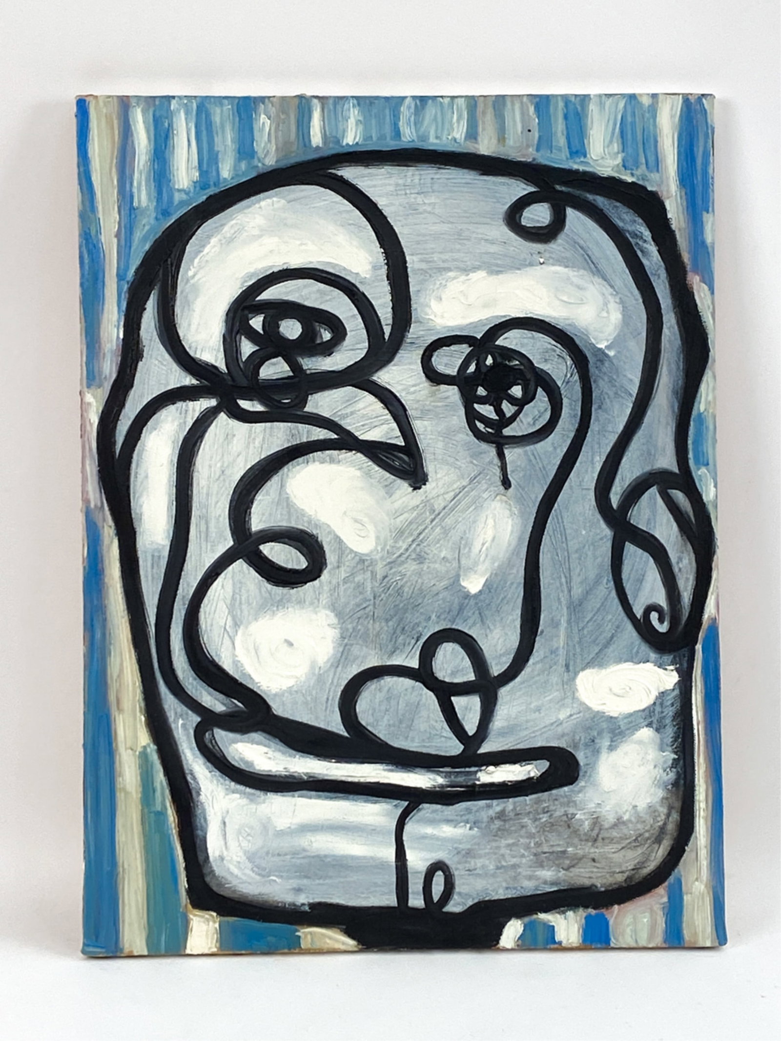 ROSS BRODAR, NYC (B. 1971) ACRYLIC ON CANVAS: Acrylic on canvas face. Signed verso, with a sketch of an animal. Dimensions: H 24" x W 18" Condition: Some scattered surface marks. Ross Brodar is an NYC outsider artist who started selling on Soho s