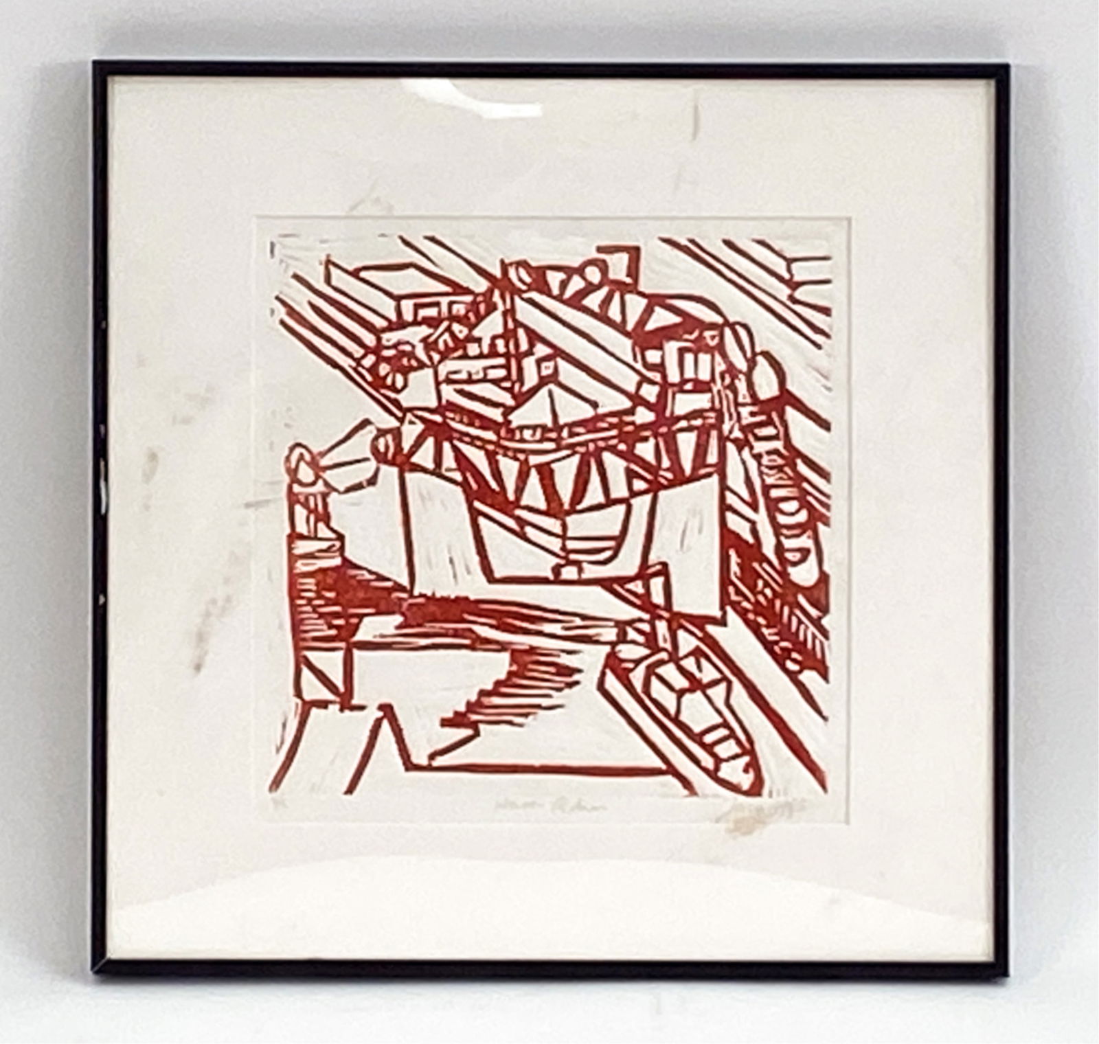 JACO KRANENDONK, NETHERLANDS (B. 1951) INTAGLIO: Intaglio block print. Signed, dated 1995. Titled, numbered 3/5. Dimensions: (Frame) H 16.25" x W 16.25" Condition: Frame with scrapes, plexiglass with scrapes. Appears clean underneath. Jaco Kranendon