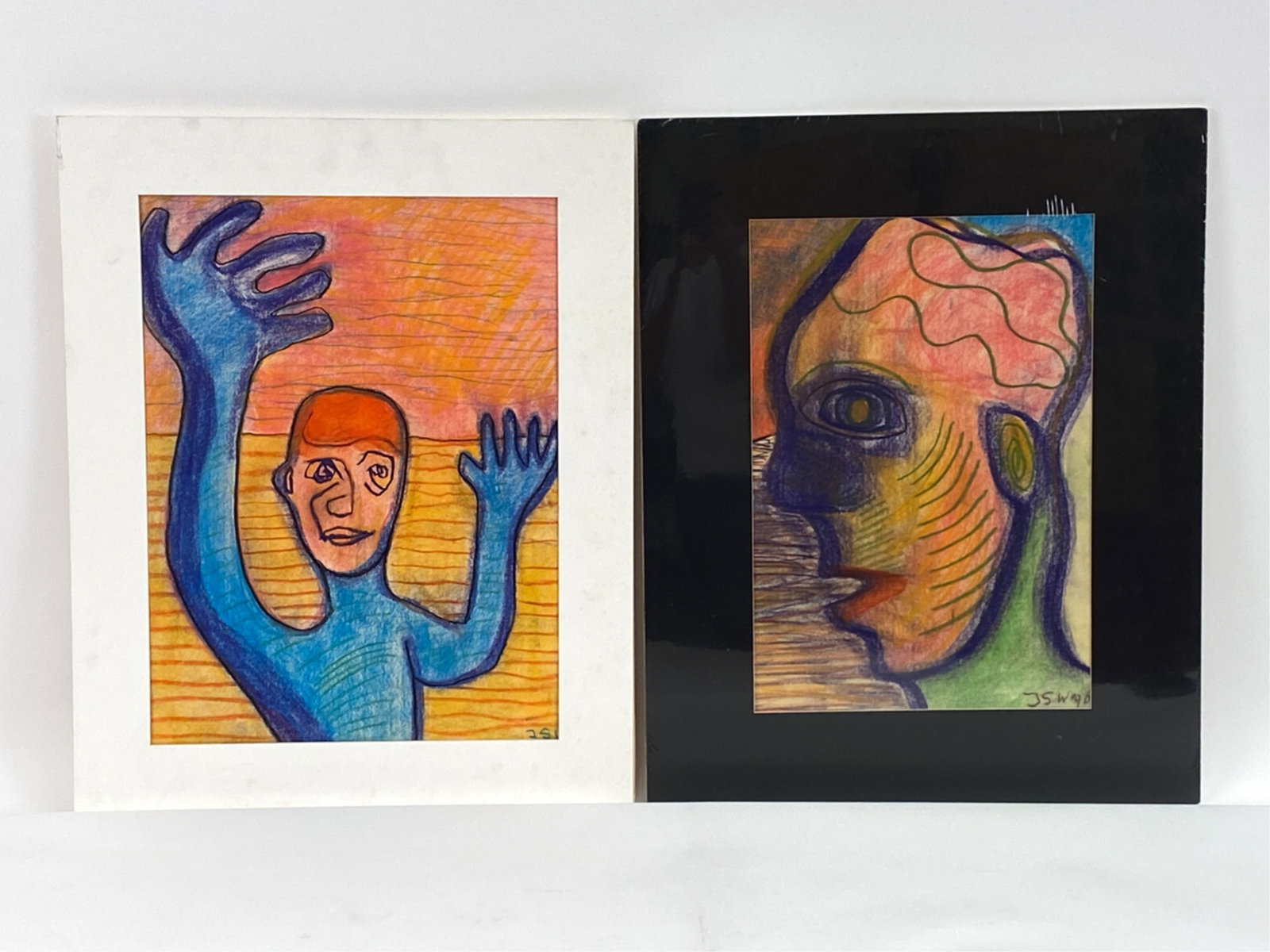 (2) JAN SIERTS WIERENGA (D. 2011) PASTEL ABSTRACTS: Two pastel abstracted portraits. Both initialed lower right. One dated '96. Dimensions: (Mats) H 30" x W 24" Condition: One under shrink wrap, one not. Both appear to be clean. Wierenga had a philosop