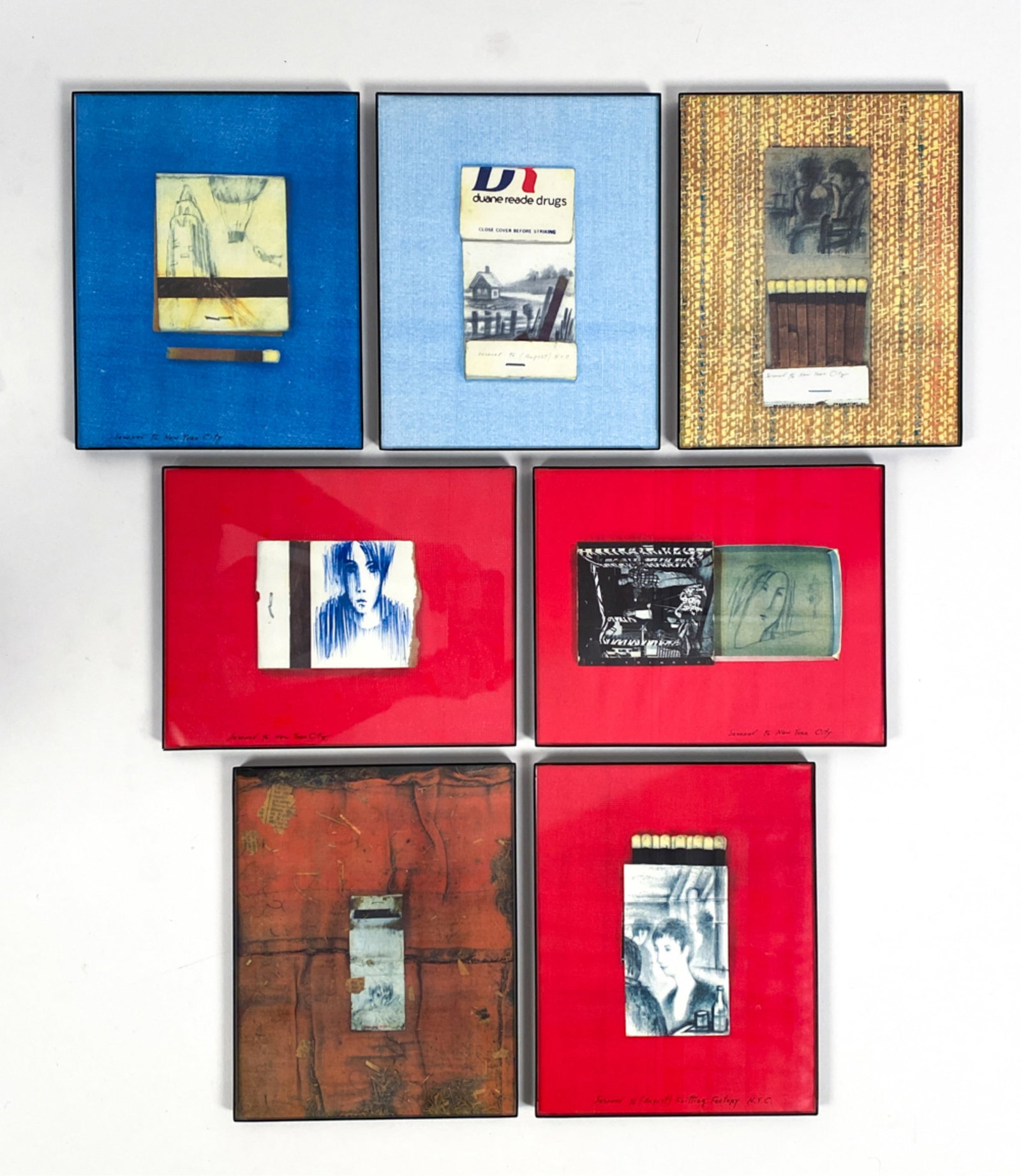 (7) SAZONOV PRINTS: Framed prints of matchbook art. Variety of mediums. Signed by the artist. Dimensions: (Frame) H 10" x W 8" Condition: Wavy in the frames.