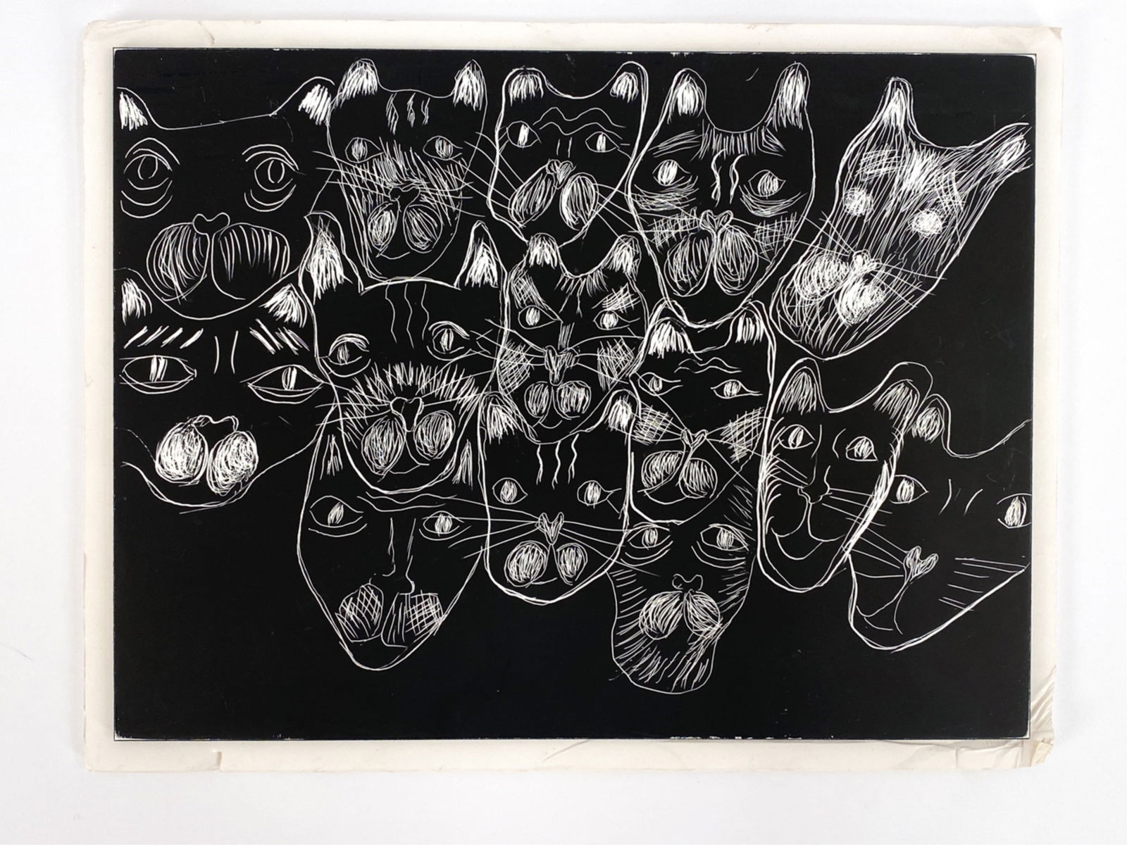 SCRATCHBOARD OUTSIDER ART CATS (1 of 6)