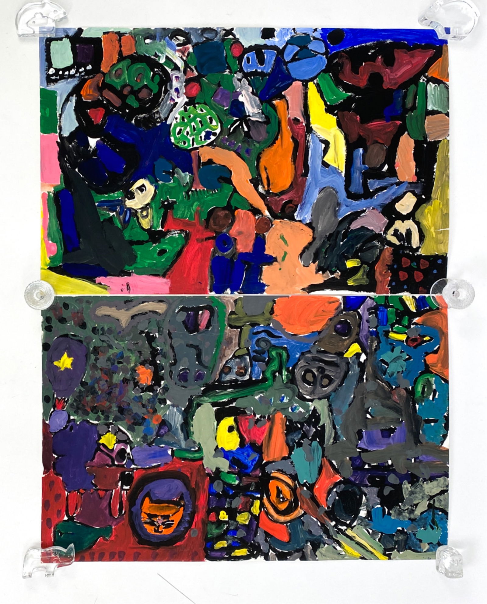 (2) OUTSIDER ART TEMPERA ON PAPER (1 of 5)