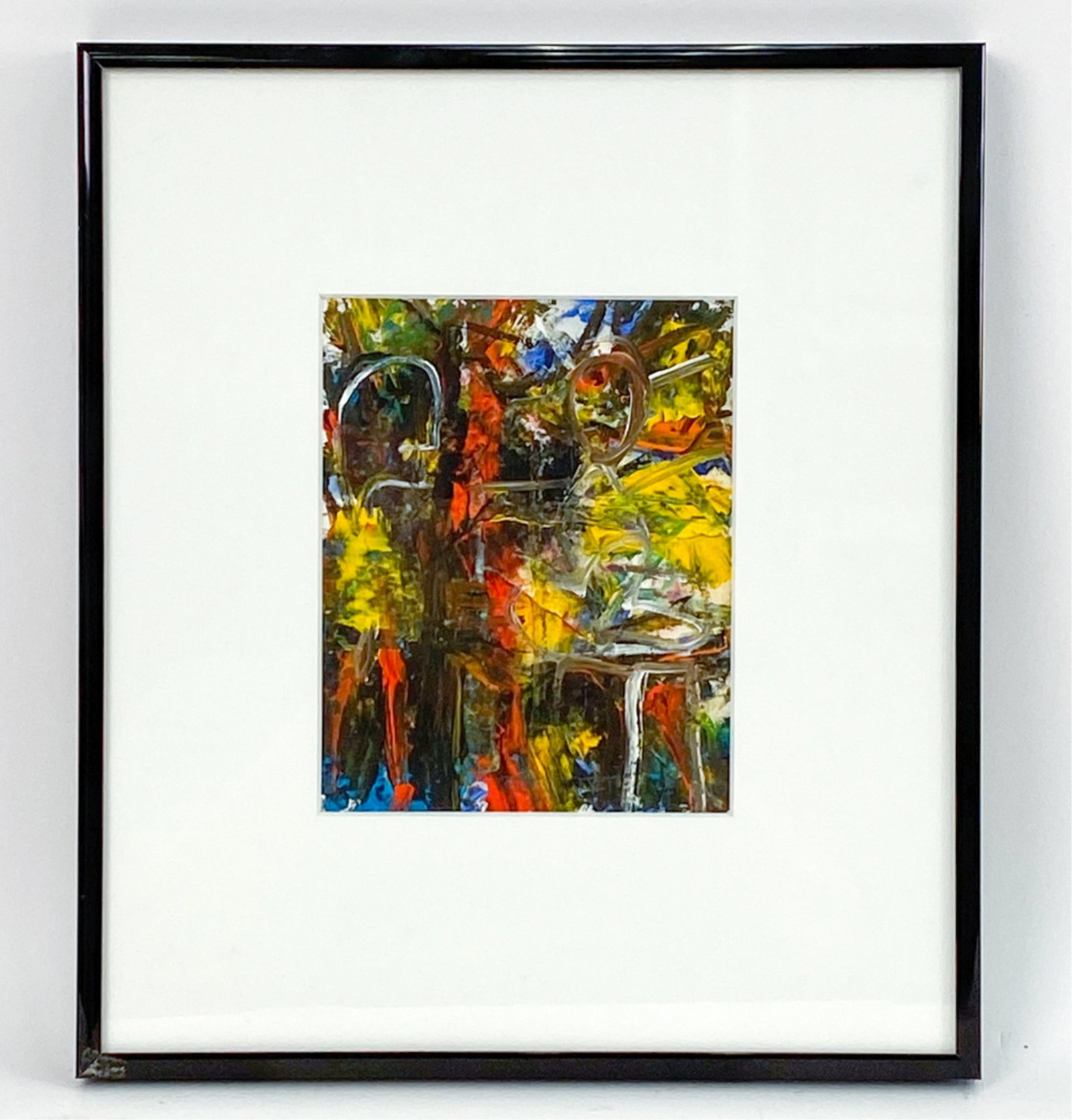 ED RAMSBURG, MARYLAND (20TH C.) ACRYLIC ON PAPER: Acrylic on paper, faintly signed lower right. Titled "It's the Queen of the Forest and She's Pissed" on backing. Dimensions: (Frame) H 11" x W 9.75", (Sight) H 5.5" x W 4.5" Condition: A few marks to 