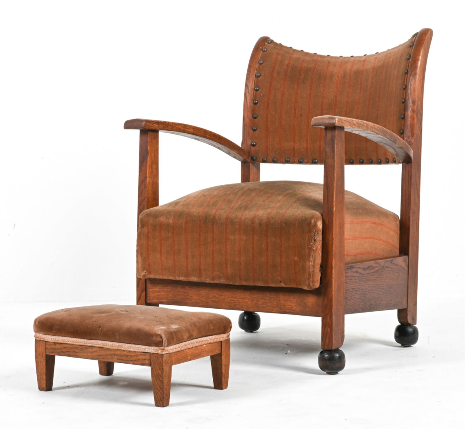 ART DECO AMSTERDAM SCHOOL OAK ARMCHAIR & FOOTSTOOL (1 of 18)