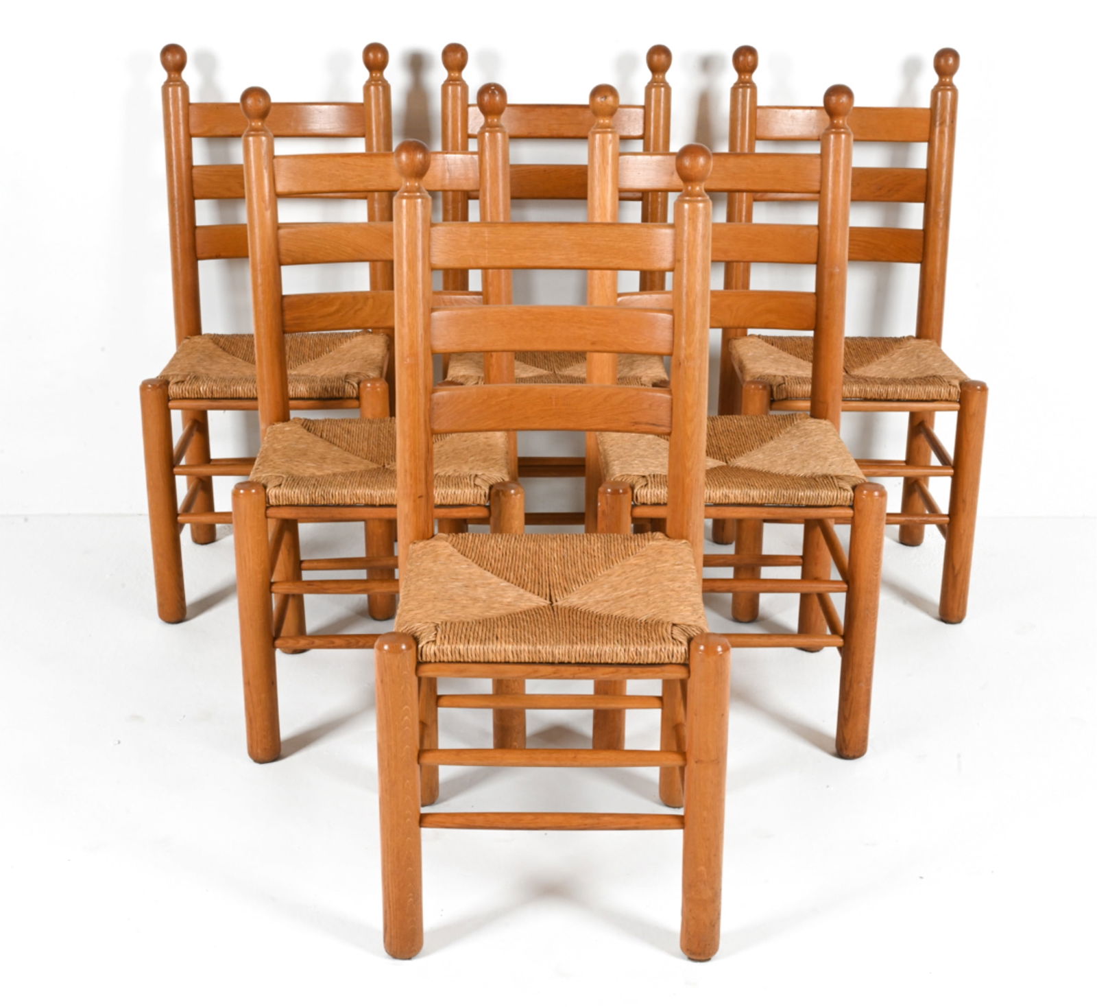 (6) MANNER OF DUDOUYT OAK & RUSH DINING CHAIRS (1 of 16)