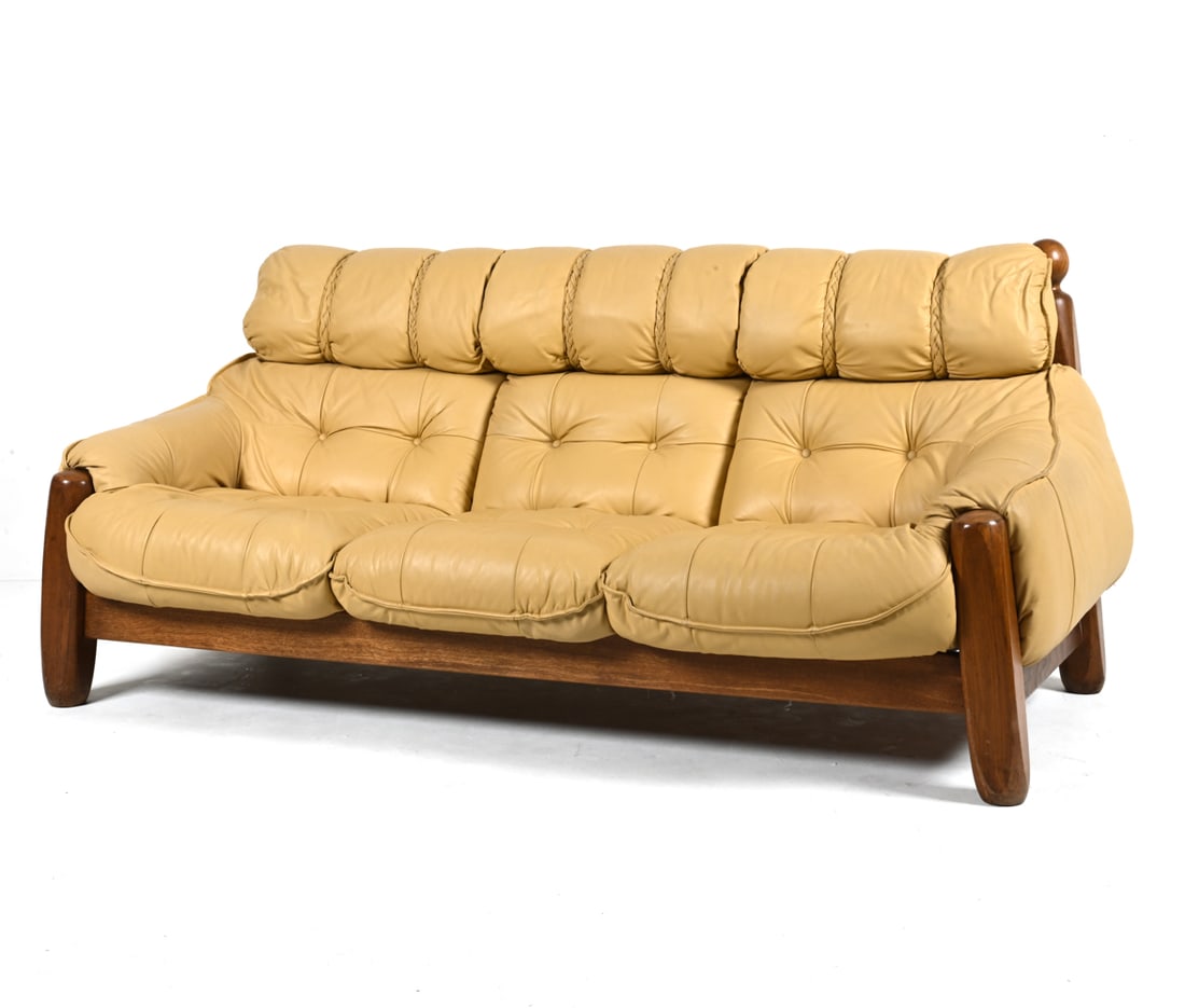 MANNER OF PERCIVAL LAFER OAK & LEATHER SOFA (1 of 18)