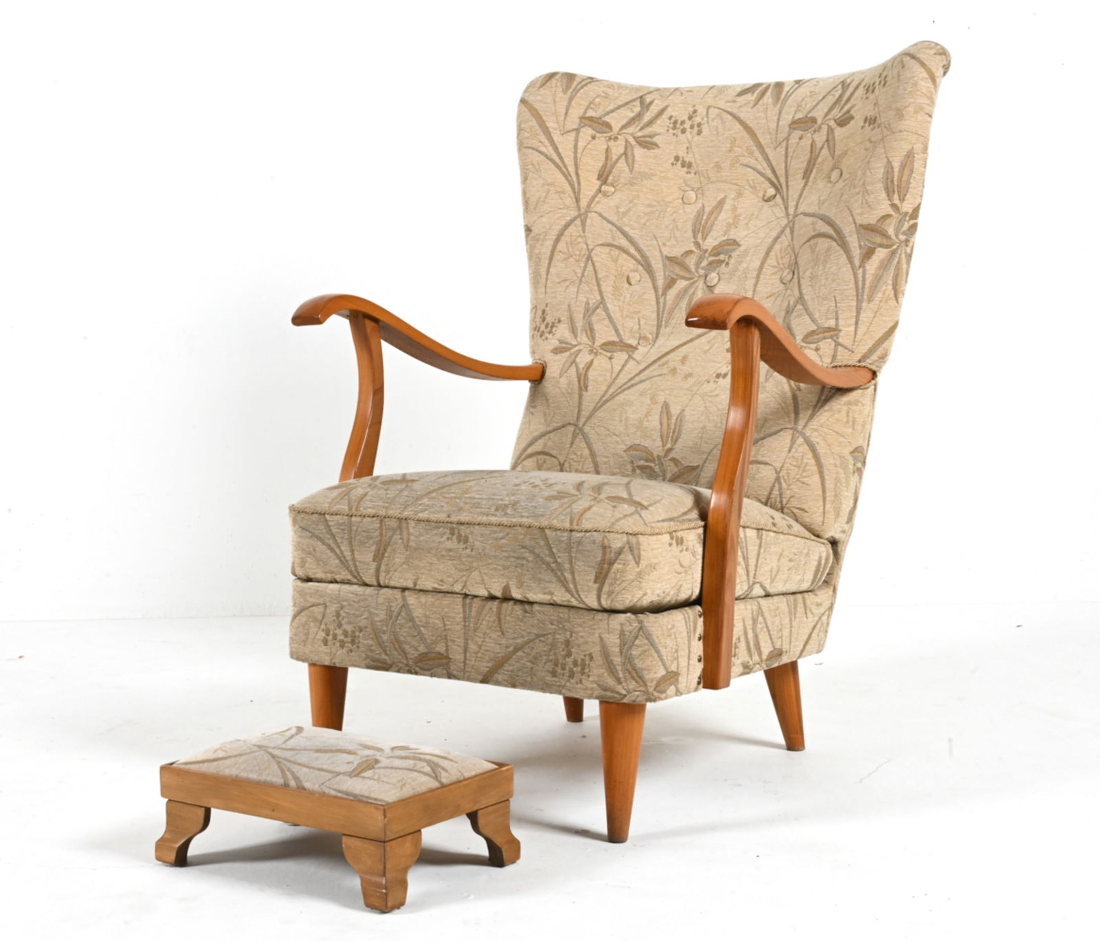 SWEDISH EASY CHAIR & FOOTSTOOL, C. 1940'S (1 of 20)