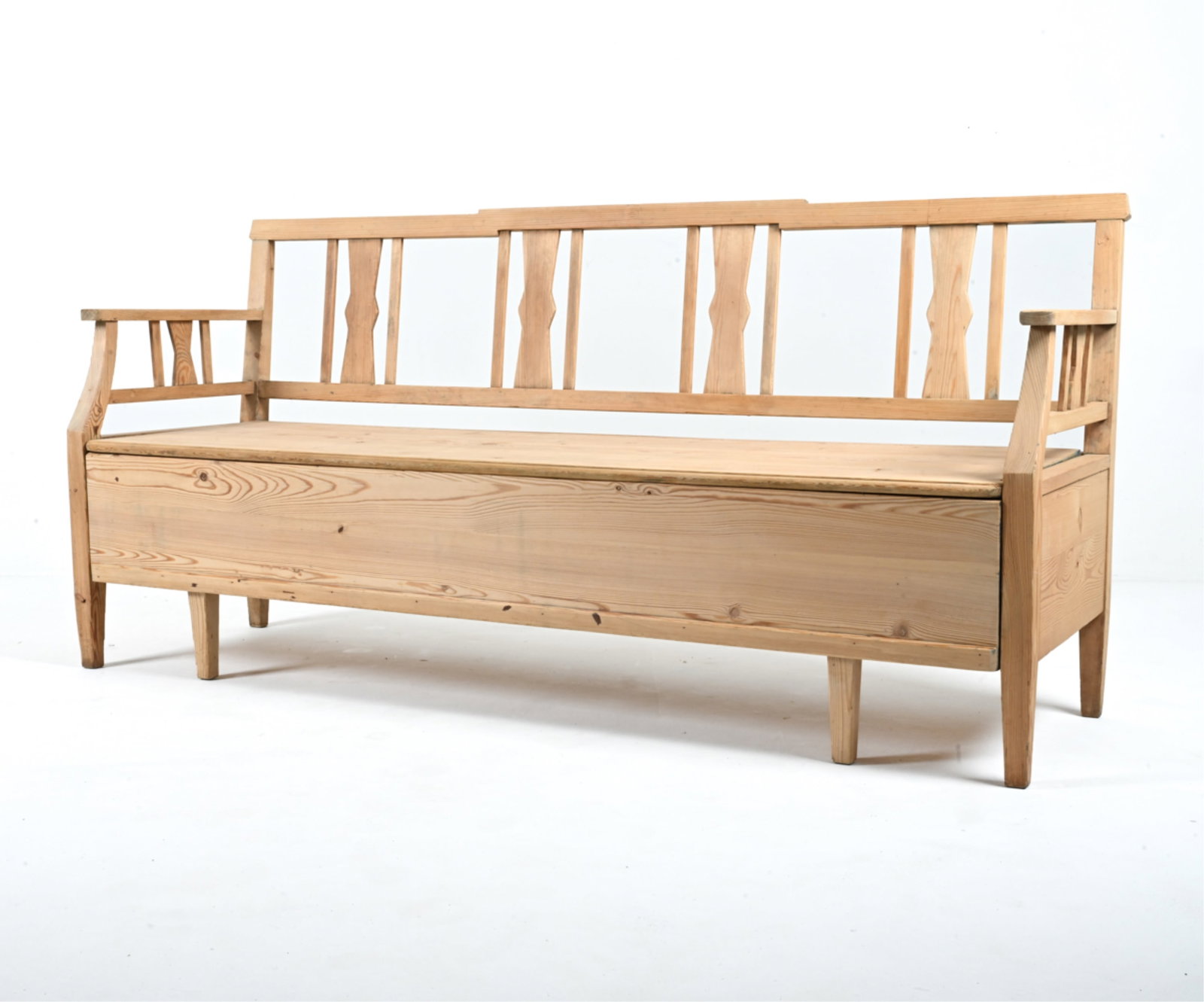 SWEDISH PINE SETTEE WITH STORAGE, C. 1920'S (1 of 18)