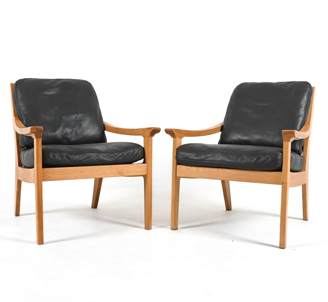 PAIR OF SWEDISH MODERN OAK & LEATHER ARMCHAIRS (1 of 17)