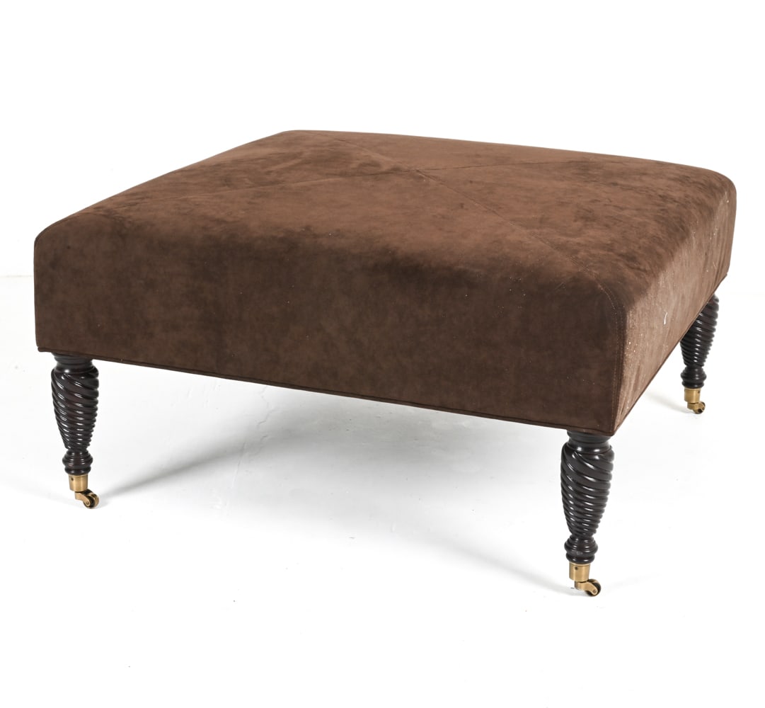 CONTEMPORARY SUEDE OTTOMAN ON CASTERS (1 of 16)