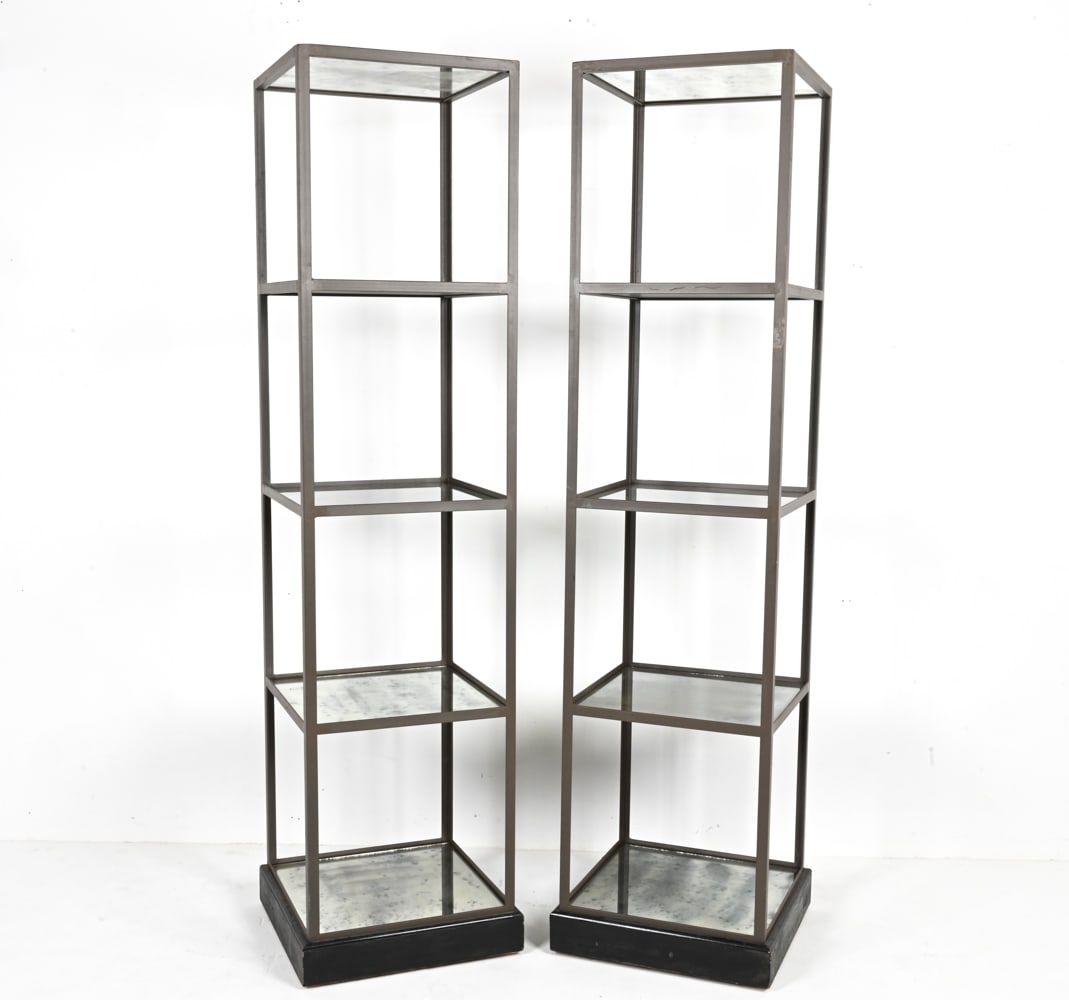 (2) MODERN METAL & ANTIQUED MIRROR GLASS ETAGERES (1 of 18)