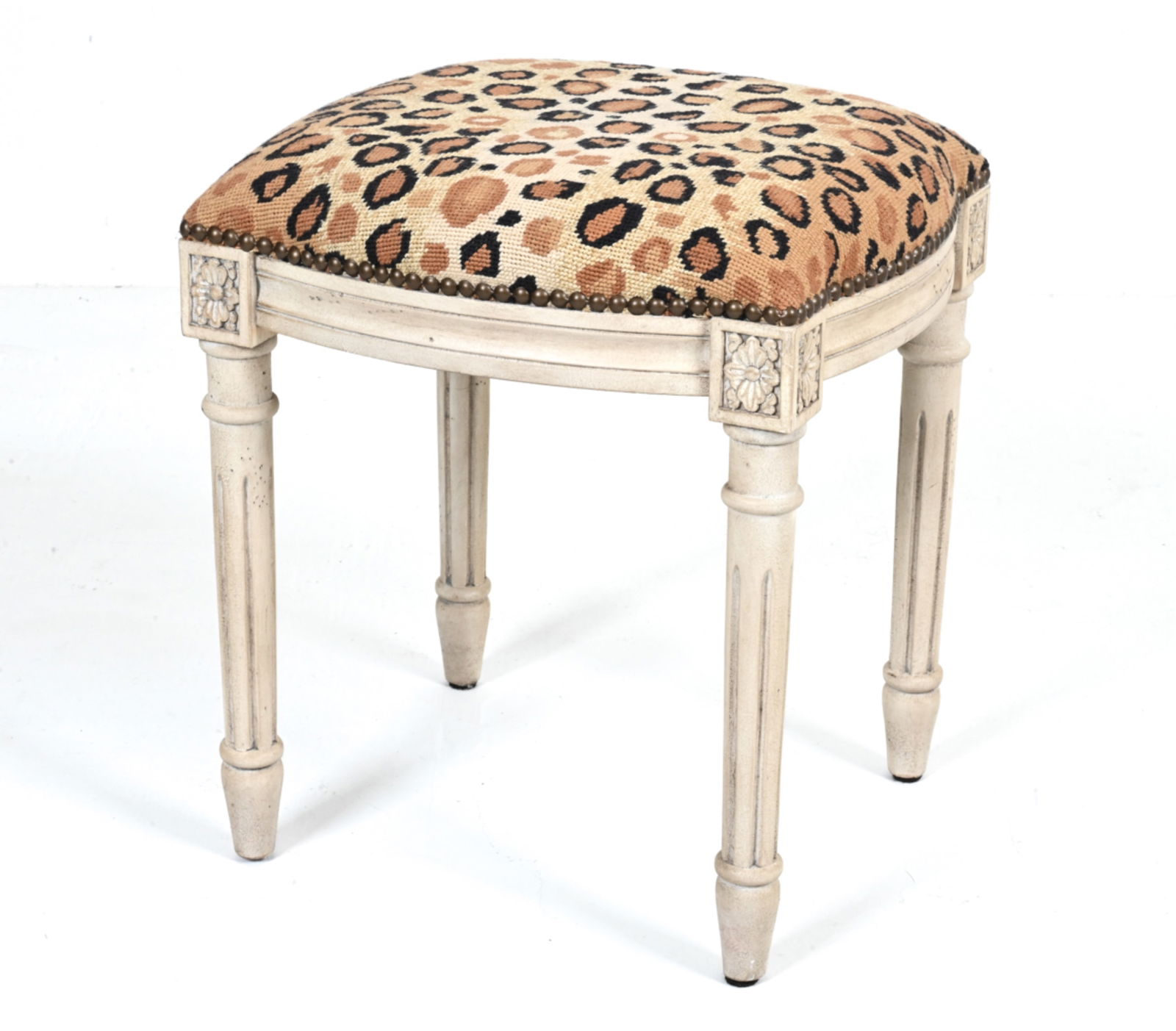 LEOPARD NEEDLEPOINT FRENCH VANITY STOOL (1 of 15)