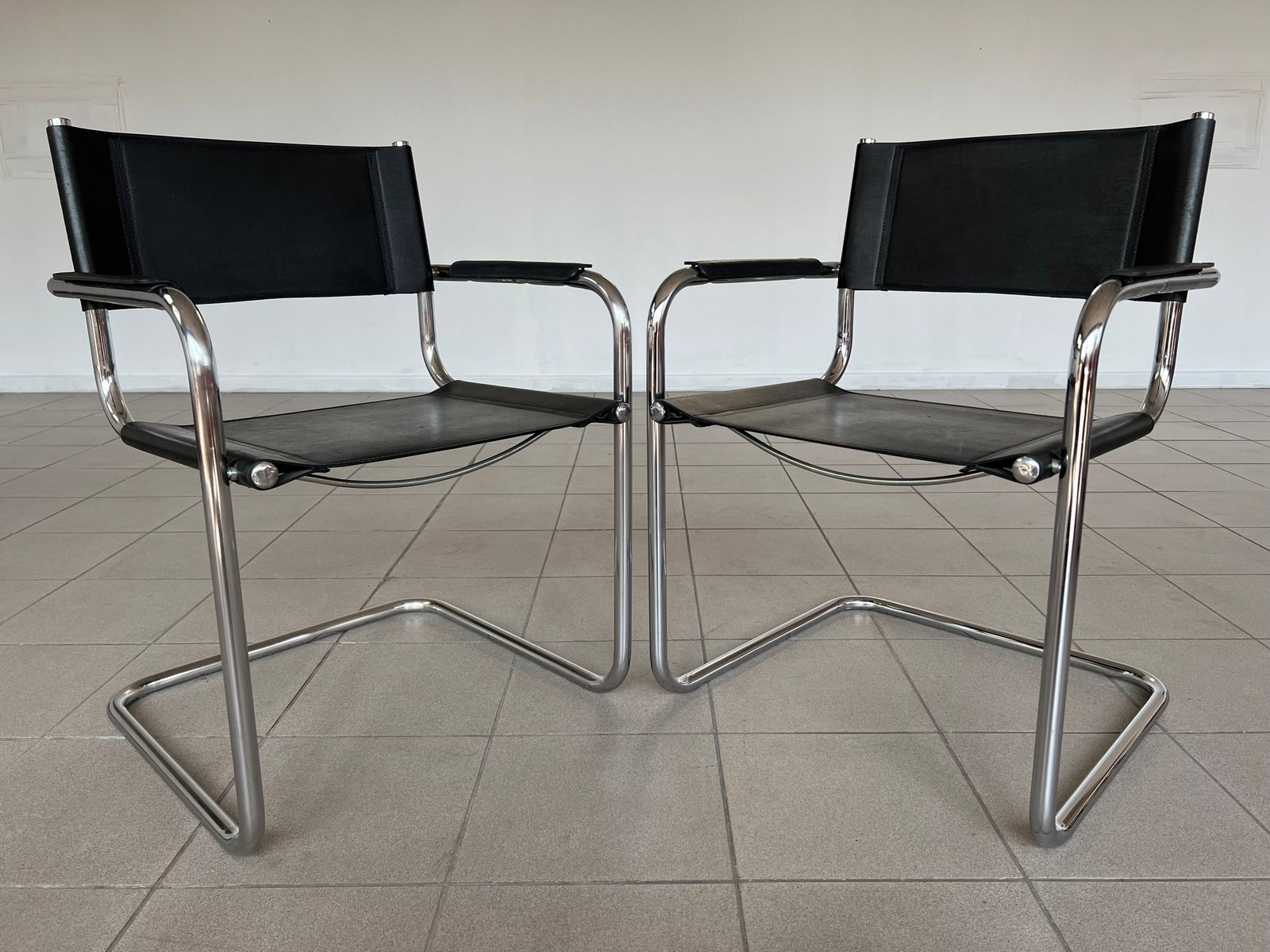 PAIR LEATHER AND CHROME ARMCHAIRS AFTER MART STAM (1 of 20)