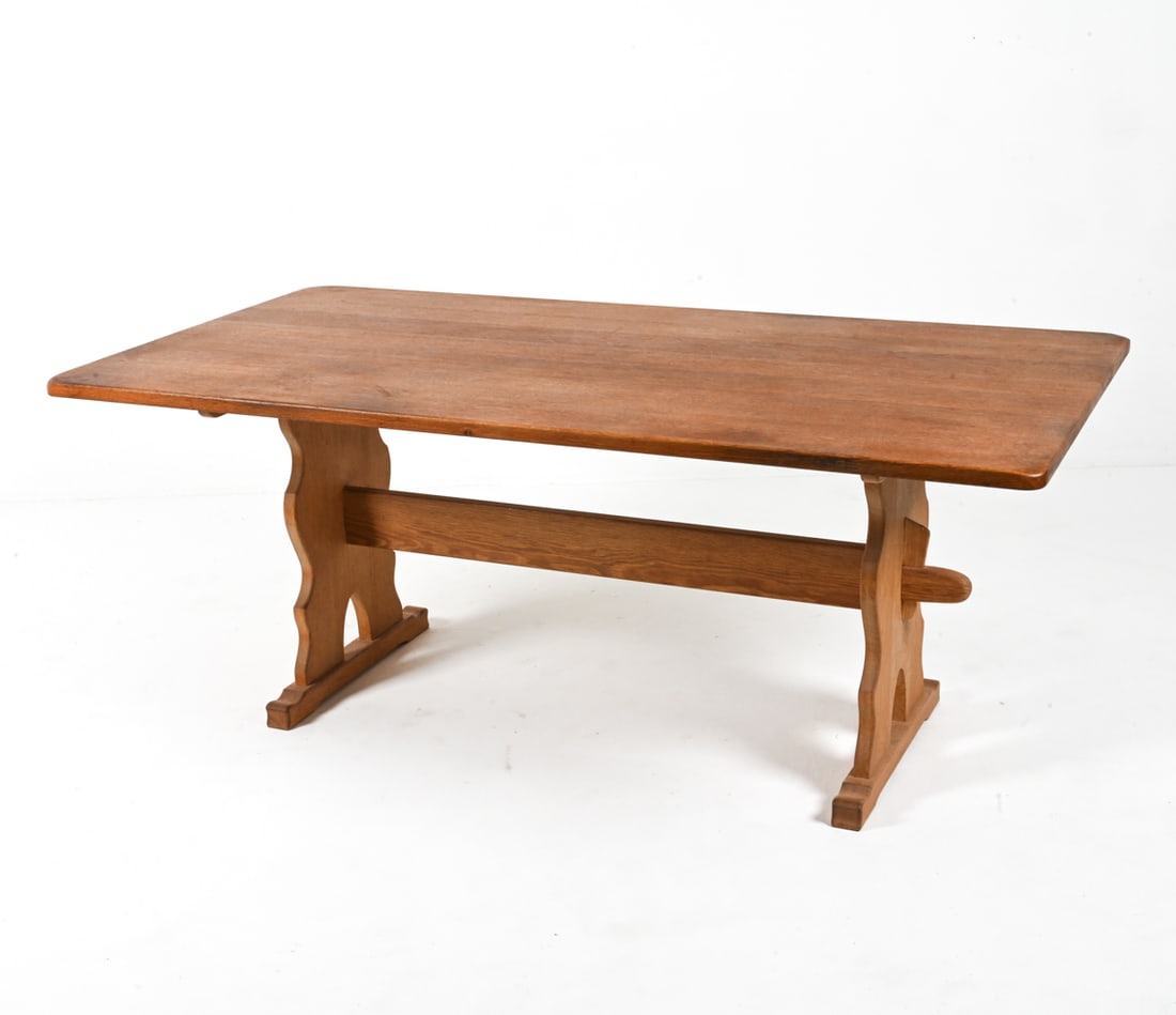 HENNING KJAERNULF-STYLE OAK TRESTLE DINING TABLE (1 of 18)