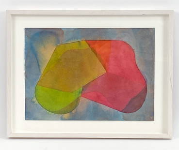 GARTH EVANS ABSTRACT WATERCOLOR GEOMETRIC SHAPES: Apparently unsigned, float mounted. Dimensions: H 14" x W 17.75" Condition: pin holes at corners of paper. Few marks to frame.