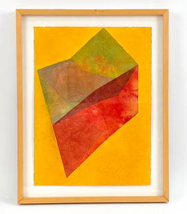 GARTH EVANS ABSTRACT WATERCOLOR GEOMETRIC SHAPES: Abstract geometric forms. Apparently unsigned. Dimensions: (Frame) H 18.25" x W 14.25" Condition: Float mounted, pin holes to corners of paper. marks to frame.