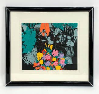 MILTON GLASER (1929-2020) SIGNED SILKSCREEN: "Jazz After Six". Signed, titled, and numbered 82/150 in lower margin. Dimensions: (Frame) H 33" x W 36.5" ; (Sight) H 21.75" x W 25" Condition: Not examined out of frame. Paper appears clean. A few m