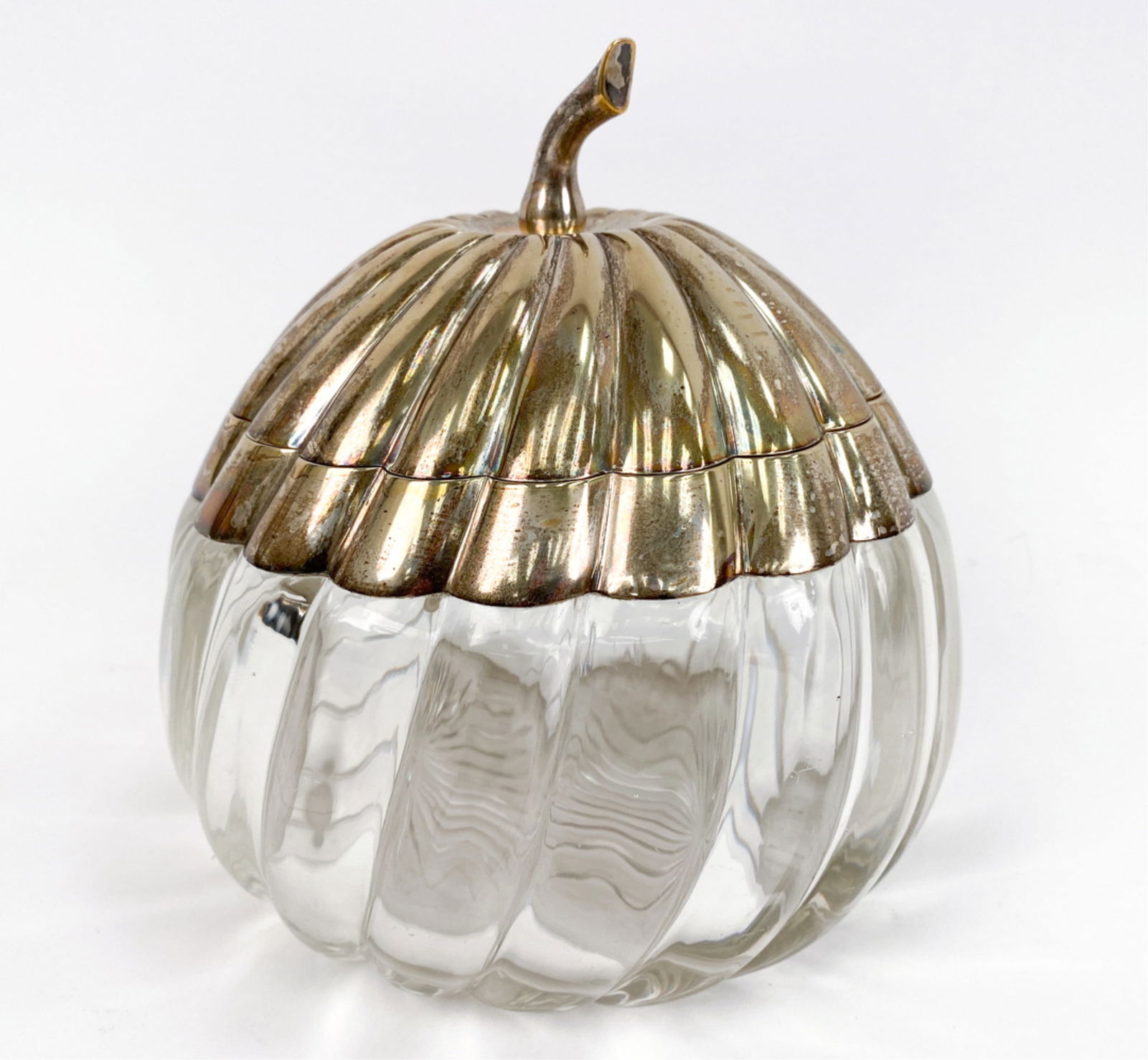 VICTORIAN CRYSTAL & SILVERPLATE PUMPKIN SHAPE BOX (1 of 11)