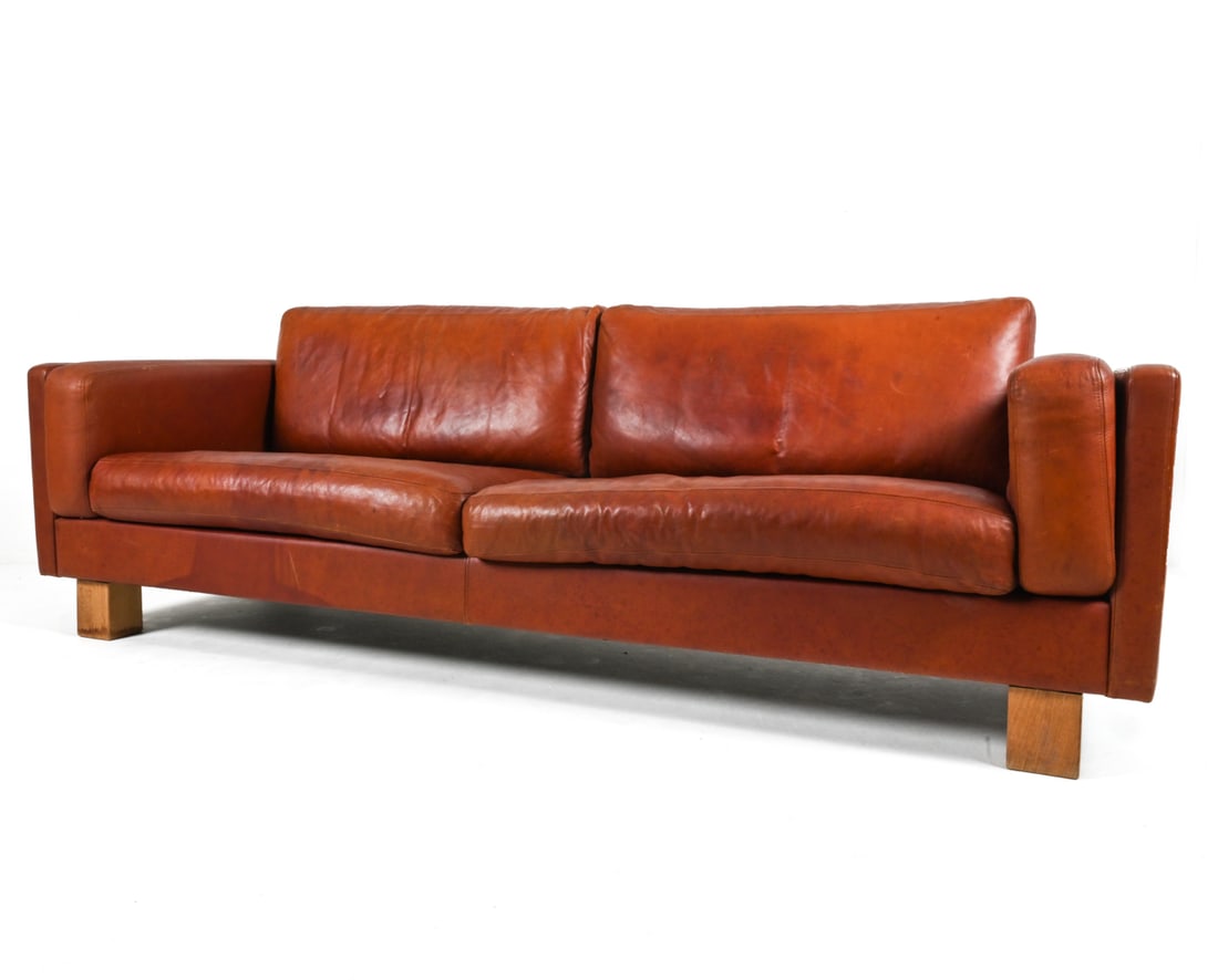 MANNER OF ILLUM WIKKELSO LEATHER & OAK SOFA (1 of 20)