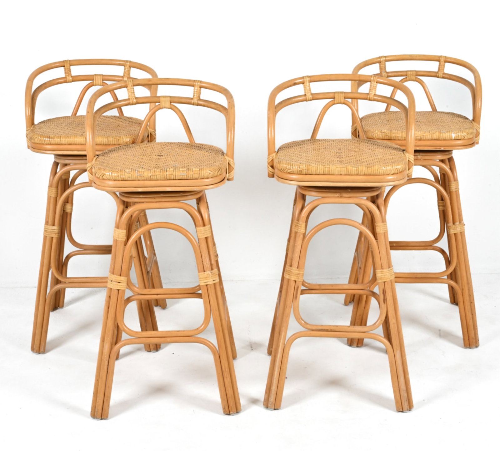 (4) SCANDINAVIAN RATTAN & WOVEN LEATHER BAR STOOLS (1 of 20)
