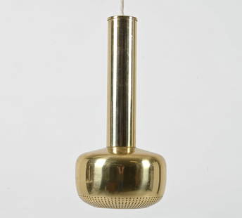 VILHELM LAURITZEN LOUIS POULSEN GULDPENDEL PENDANT: Model "Guldpendel" pendant light, designed by Vilhelm Lauritzen for Louis Poulsen, Denmark; c. Mid- to Late 20th Century. Dimensions: H 14.5" x Dia. 7" Condition: Wiring not tested. Light surface