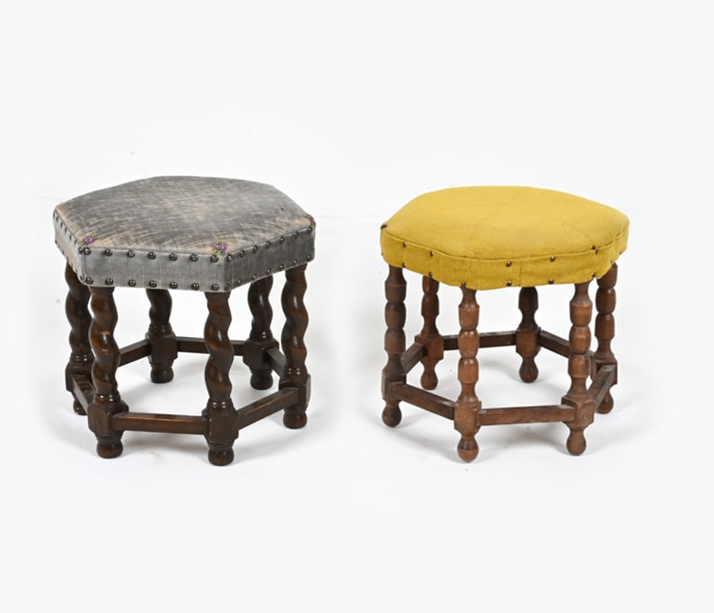 (2) SCANDINAVIAN OAK HEXAGONAL OTTOMANS (1 of 15)