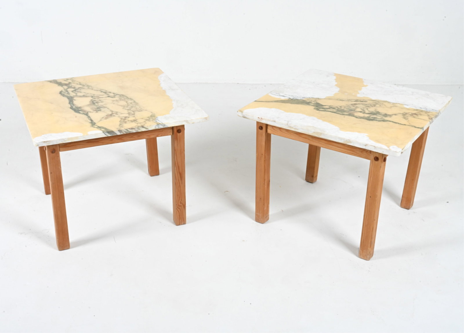 PAIR OF SCANDINAVIAN PINE & MARBLE END TABLES (1 of 18)