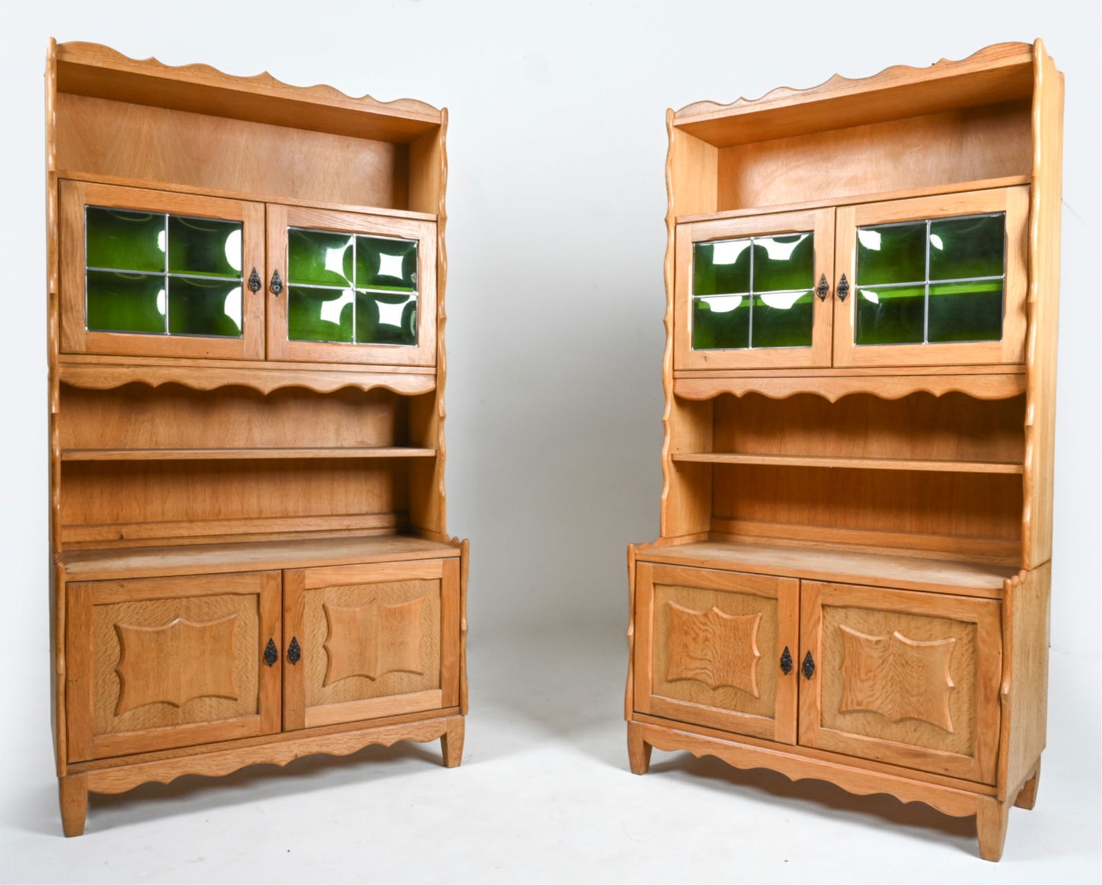 (2) KJAERNULF-STYLE OAK & STAINED GLASS CABINETS (1 of 20)