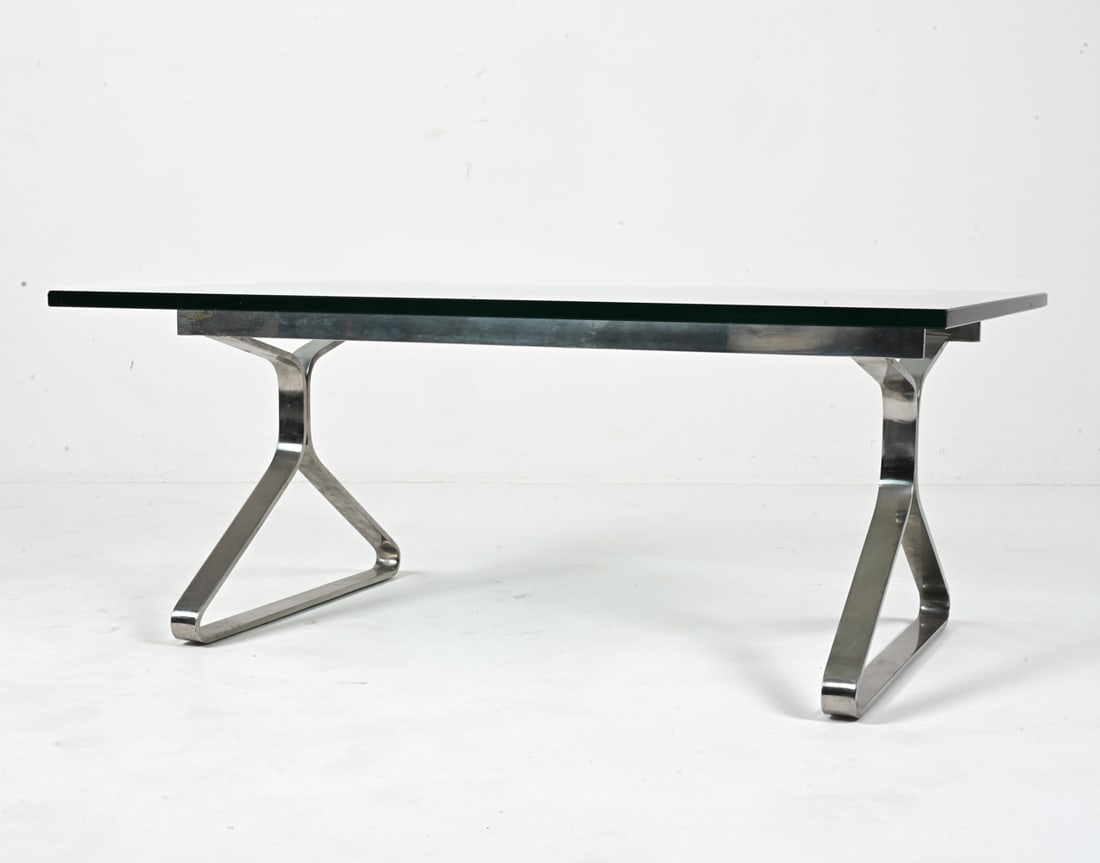 STYLE OF OLIVIER MOURGUE CHROME GLASS COFFEE TABLE (1 of 15)