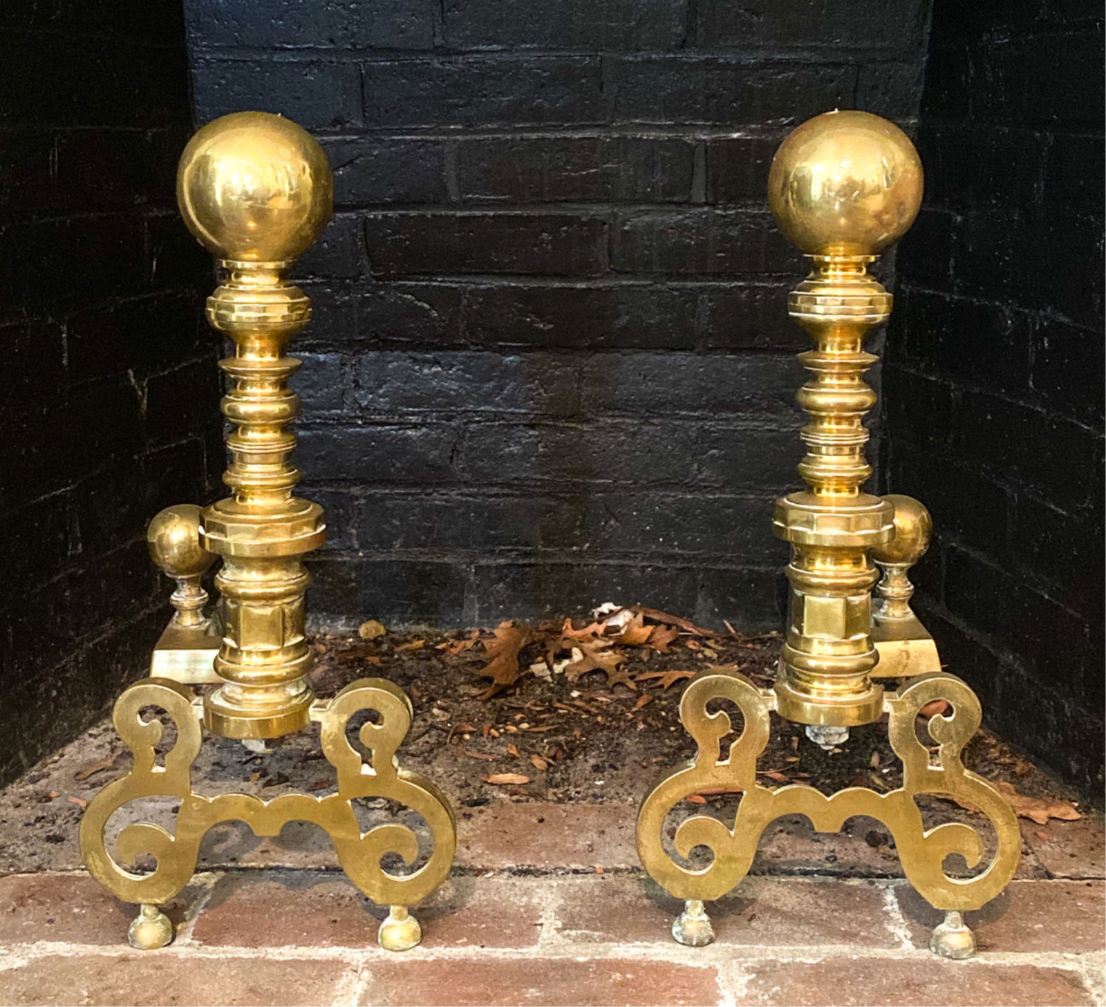 PAIR OF 19TH C. BRASS ANDIRONS (1 of 8)