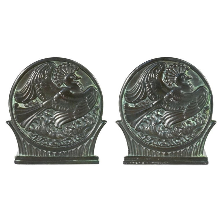 PAIR OF JUST ANDERSEN BRONZE PHOENIX BOOKENDS (1 of 7)