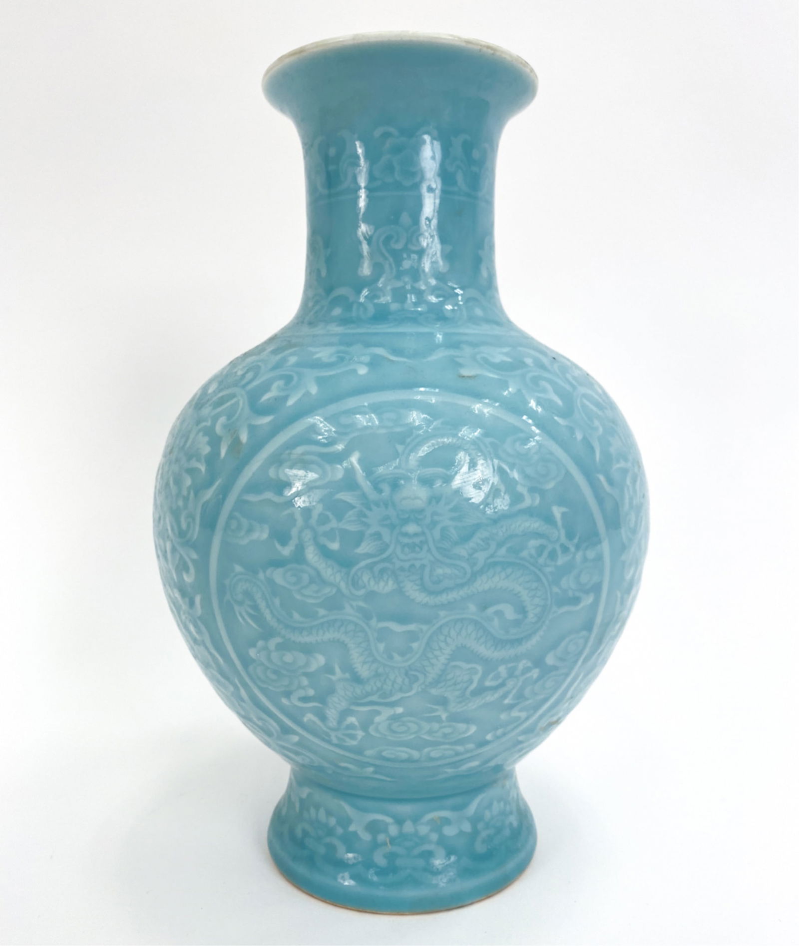 ANTIQUE CHINESE LIGHT BLUE CELADON IMPRESSED VASE (1 of 14)
