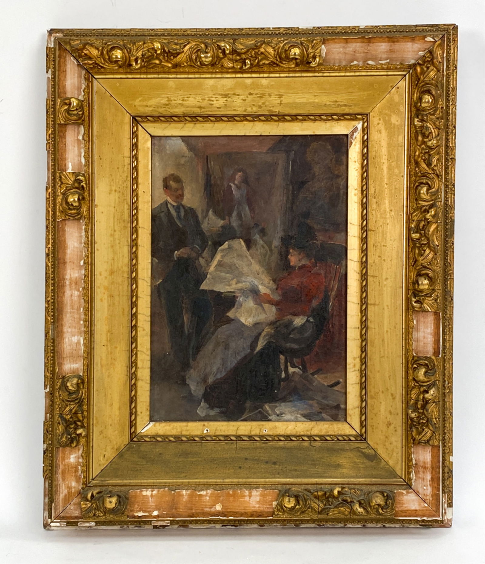 19TH CENTURY IMPRESSIONIST "AT THE STUDIO" O/C (1 of 9)