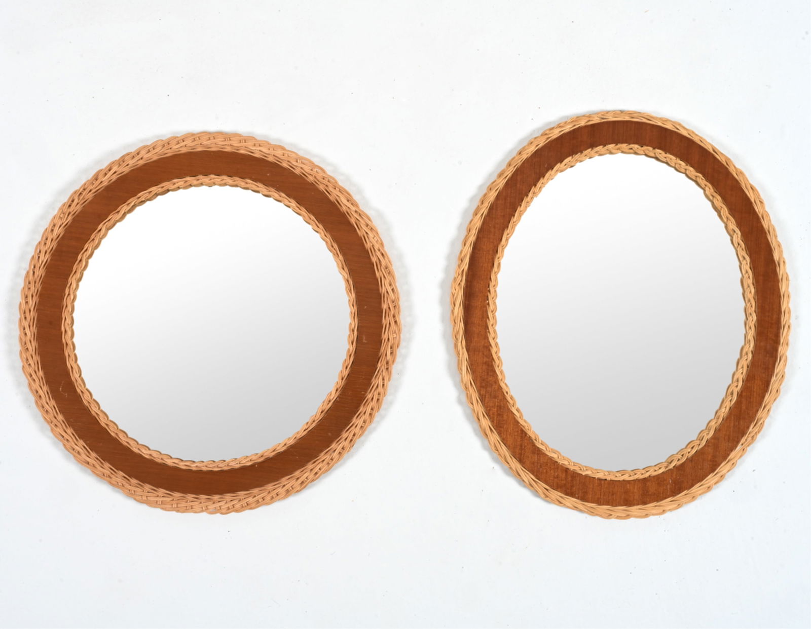 (2) SWEDISH MID-CENTURY TEAK & RATTAN MIRRORS (1 of 11)