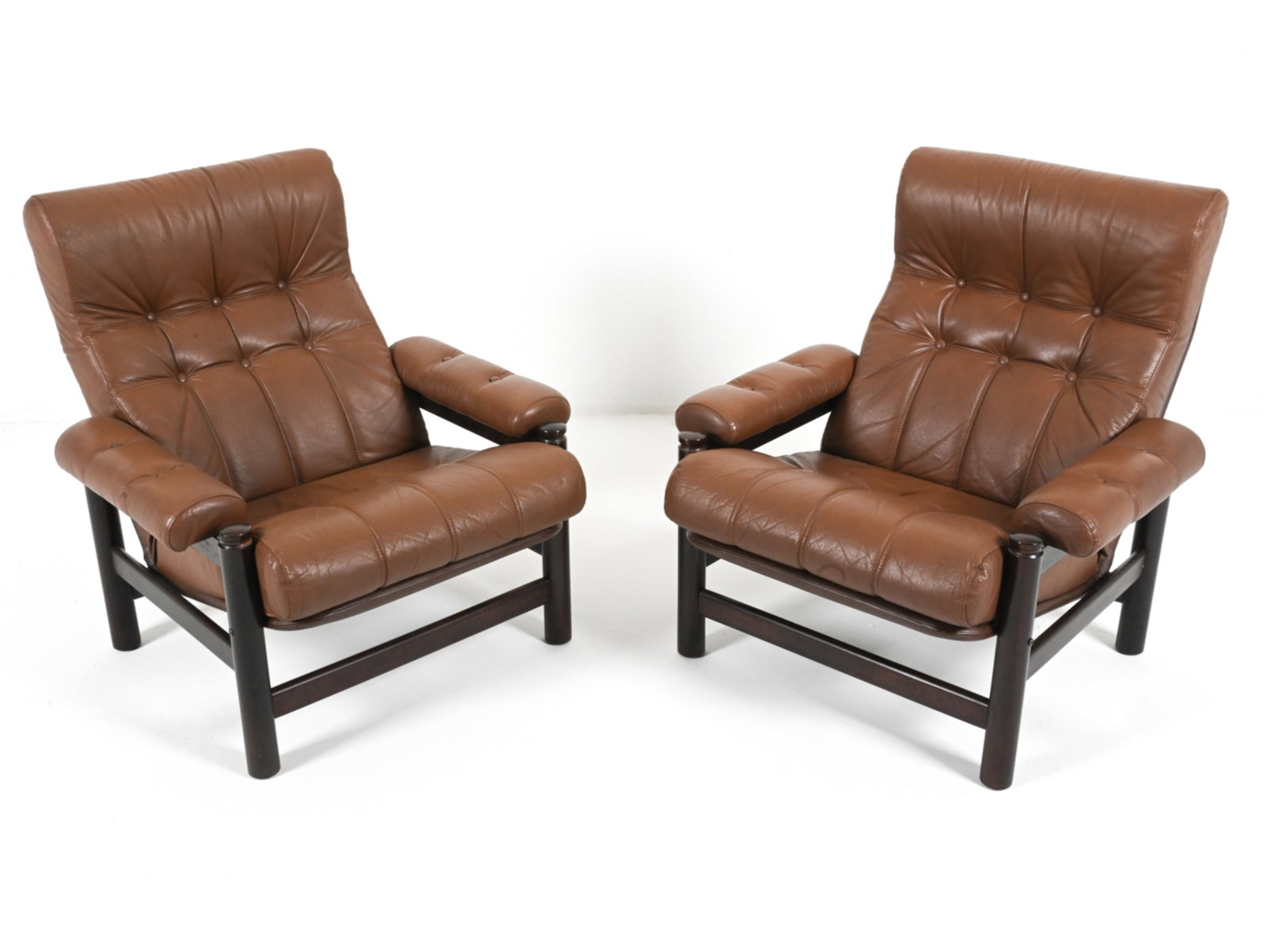 (2) DANISH BEECH & LEATHERETTE EASY CHAIRS, 1970'S (1 of 15)