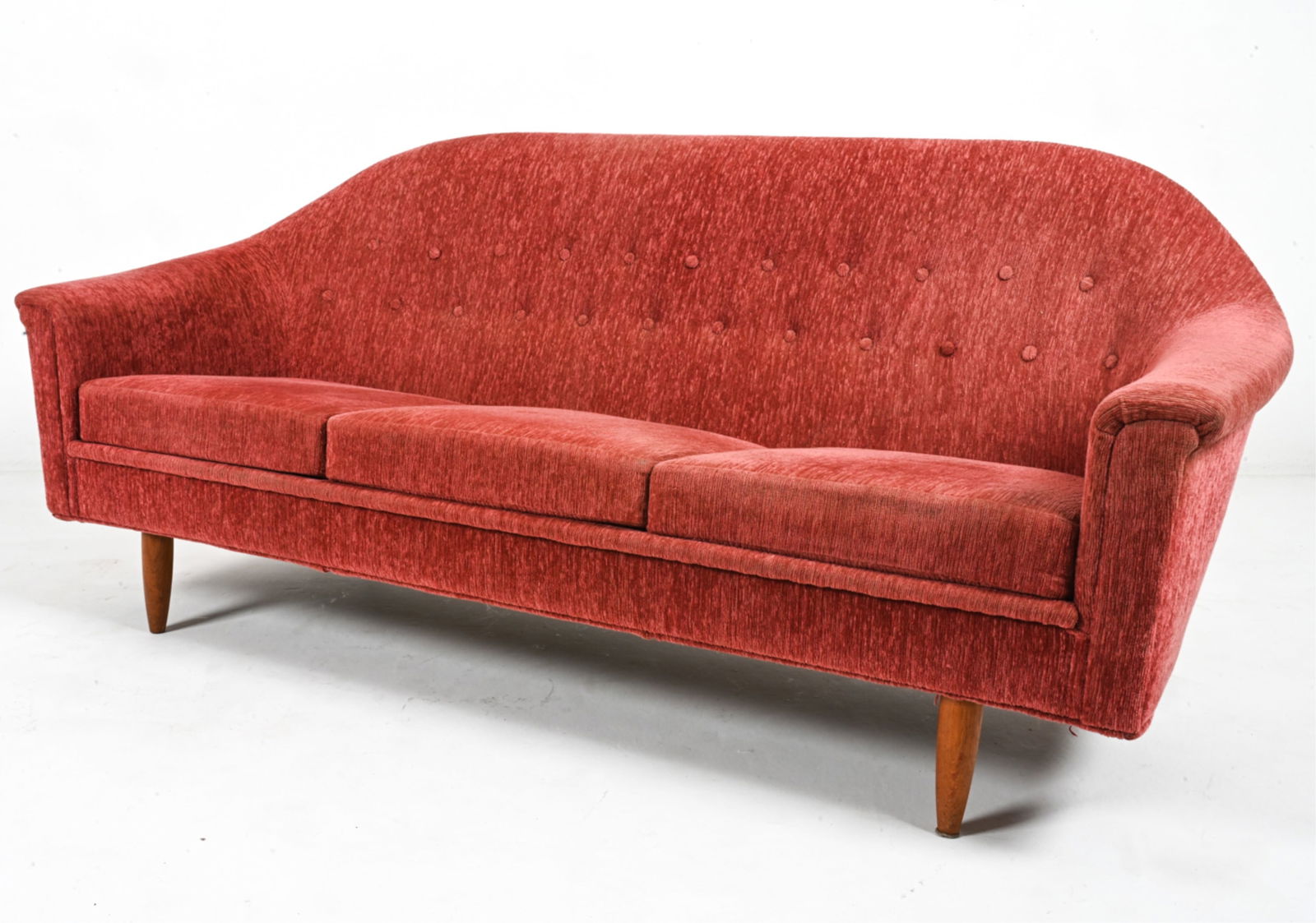 BEJRA MOBEL SWEDISH OAK & CHENILLE SOFA, C. 1950 (1 of 17)
