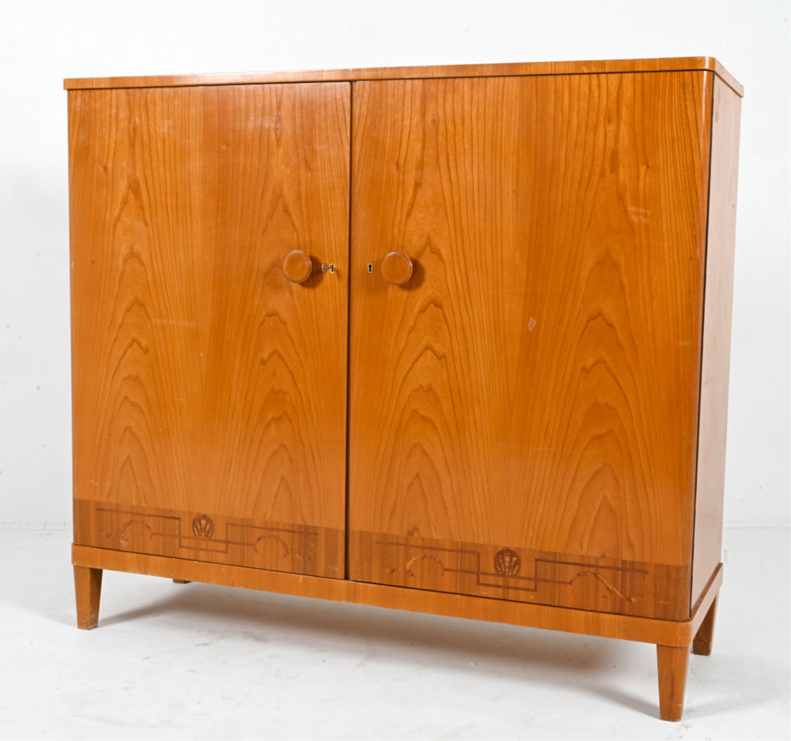 SWEDISH ART DECO INLAID ELM CABINET, C. 1940'S (1 of 18)