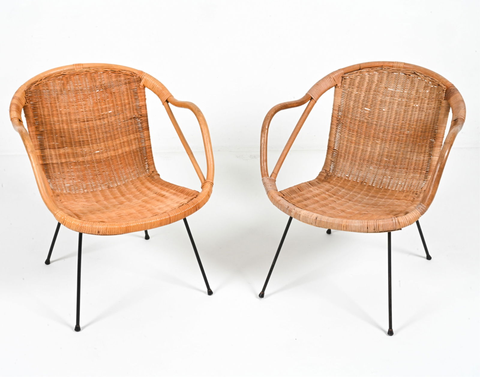 (2) MANNER OF ARTHUR UMANOFF RATTAN CHAIRS, 1950'S (1 of 14)