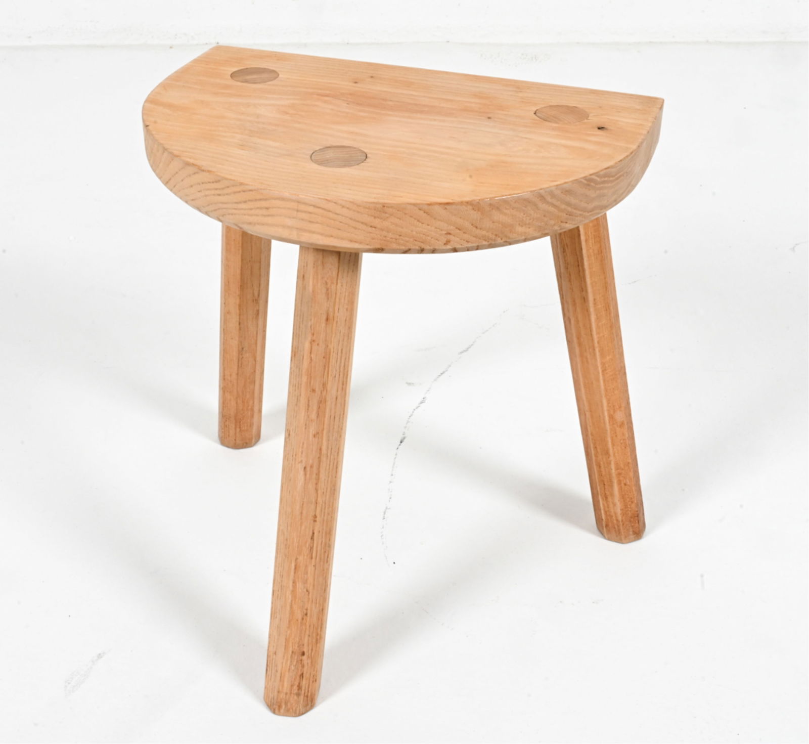 DUTCH MODERN BENCH-MADE OAK TRIPOD STOOL, 1950'S (1 of 13)