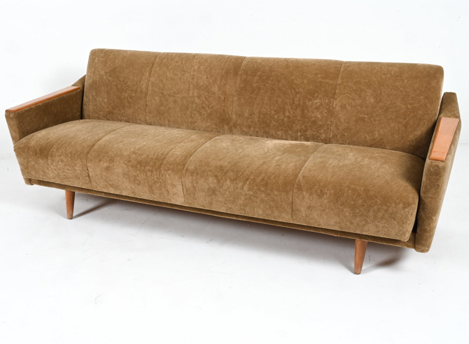 MID-CENTURY BEECH & VELVET CONVERTIBLE DAYBED-SOFA (1 of 14)