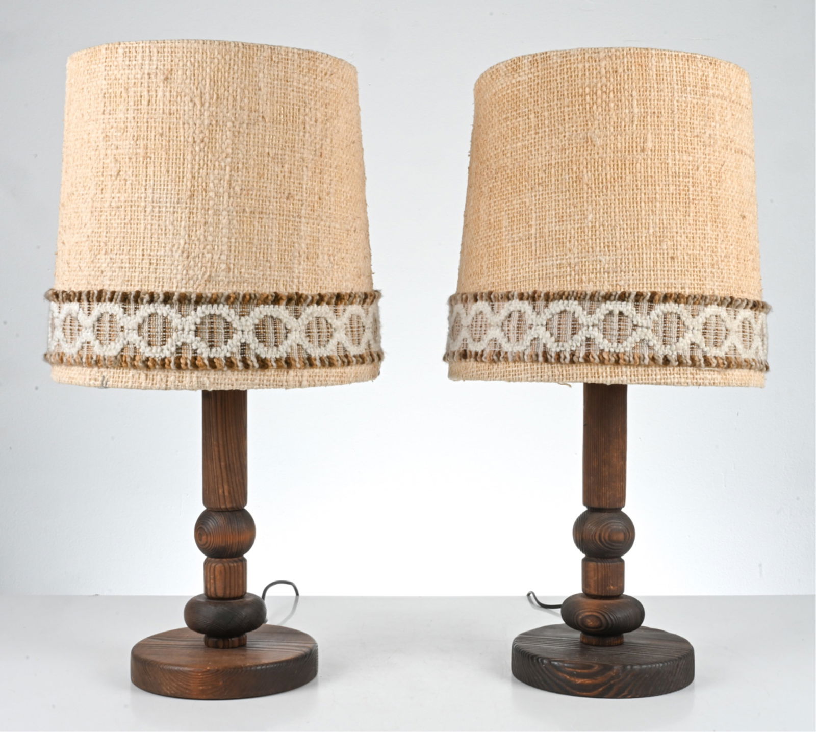 (2) ATTR. TEMDE TURNED PINE TABLE LAMPS, C. 1960'S (1 of 12)