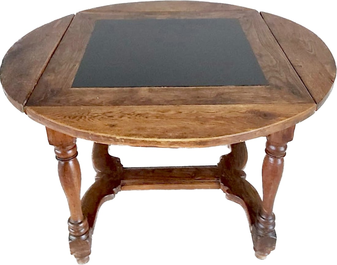 ANTIQUE SWISS ALPINE DROP LEAF ROUND DINING TABLE (1 of 19)