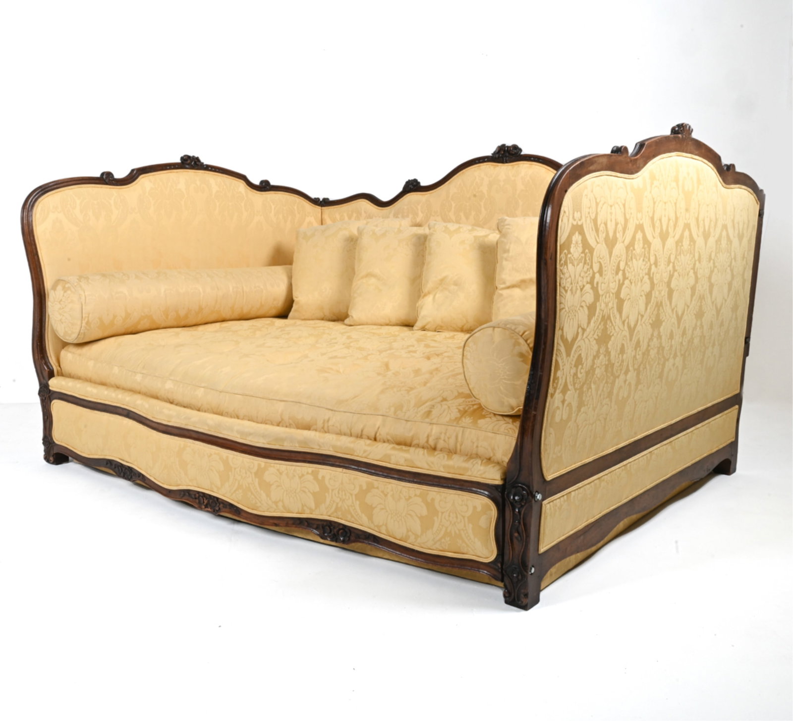 19TH C. FRENCH CARVED WALNUT & SILK DAMASK DAYBED (1 of 20)