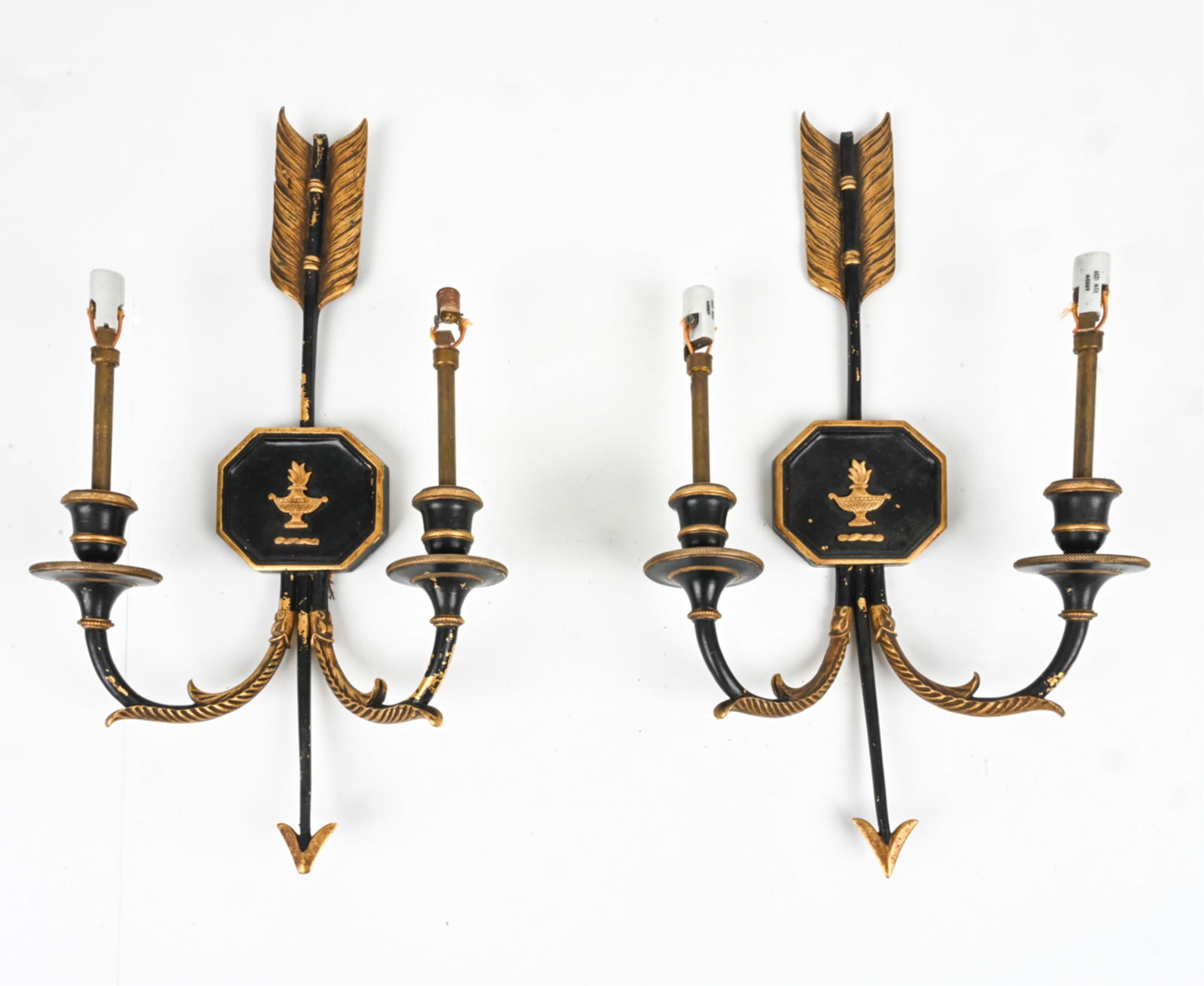 PAIR NEOCLASSICAL STYLE GILT TOLE ARROW SCONCES (1 of 11)