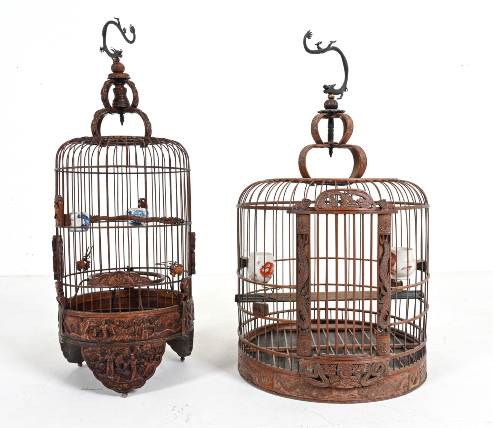 (2) ANTIQUE CHINESE CARVED WOOD BIRDCAGES (1 of 20)